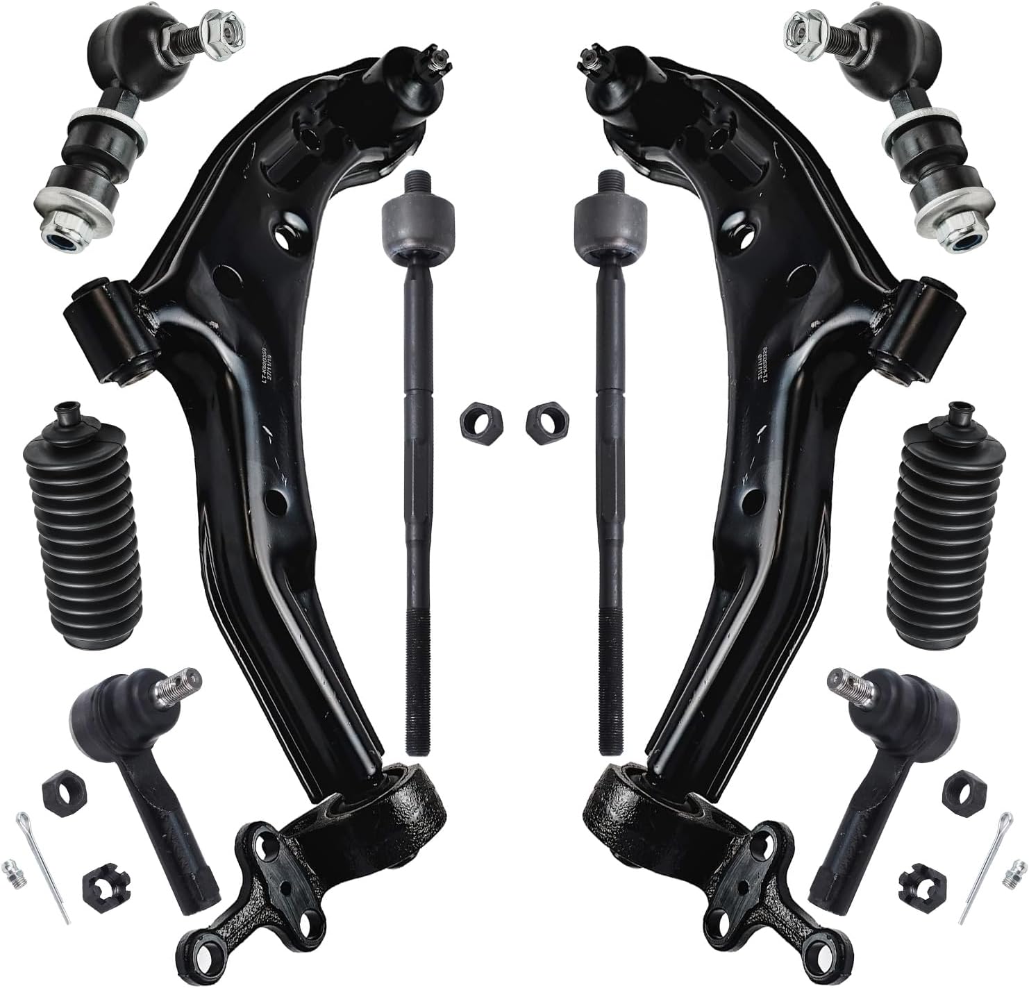 10pc Front Lower Control Arms Inner Outer Tie Rods Sway Bar Links Suspension Kit