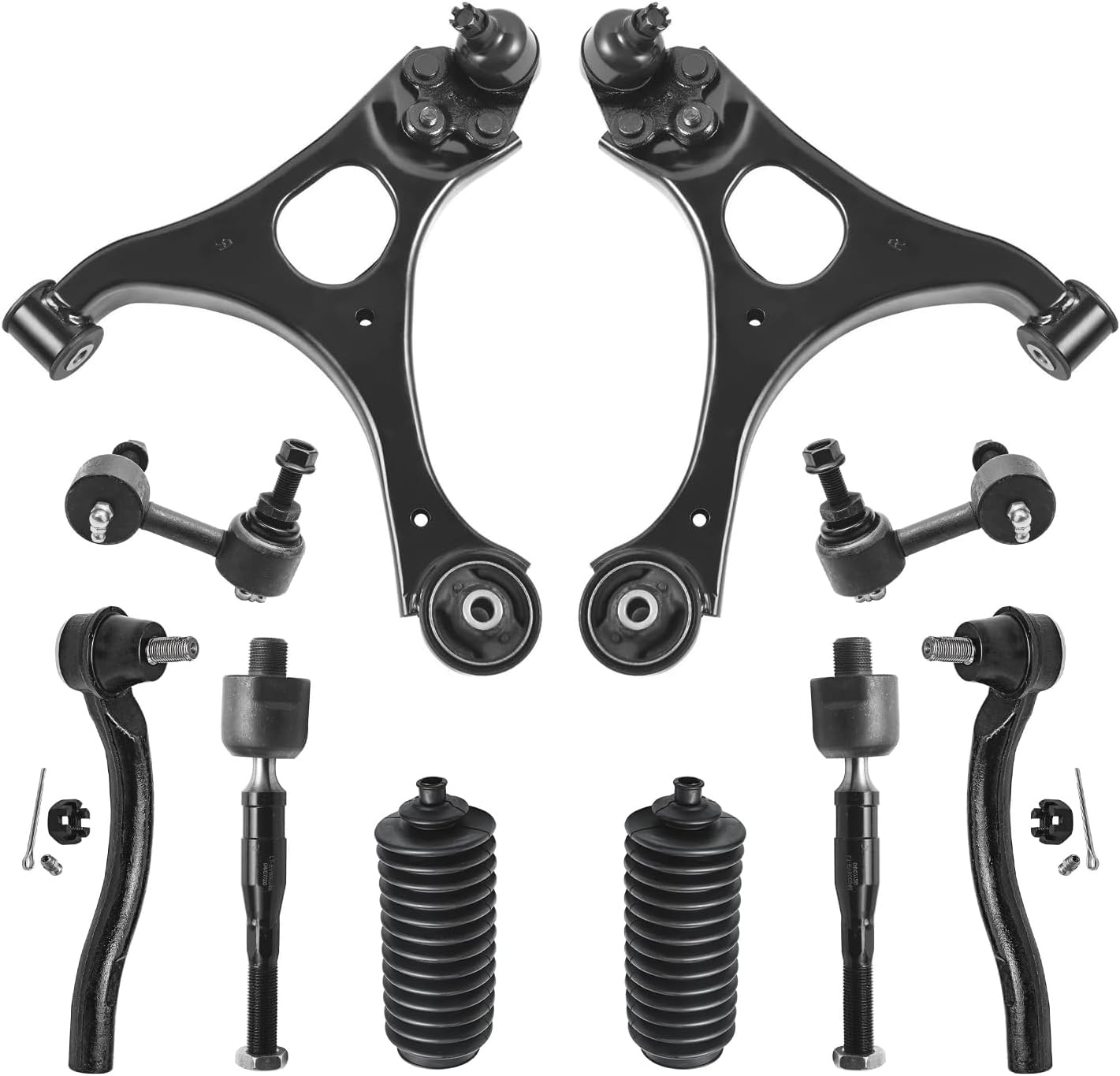 10pc Front Lower Control Arms Inner Outer Tie Rods Sway Bar Links Suspension Kit