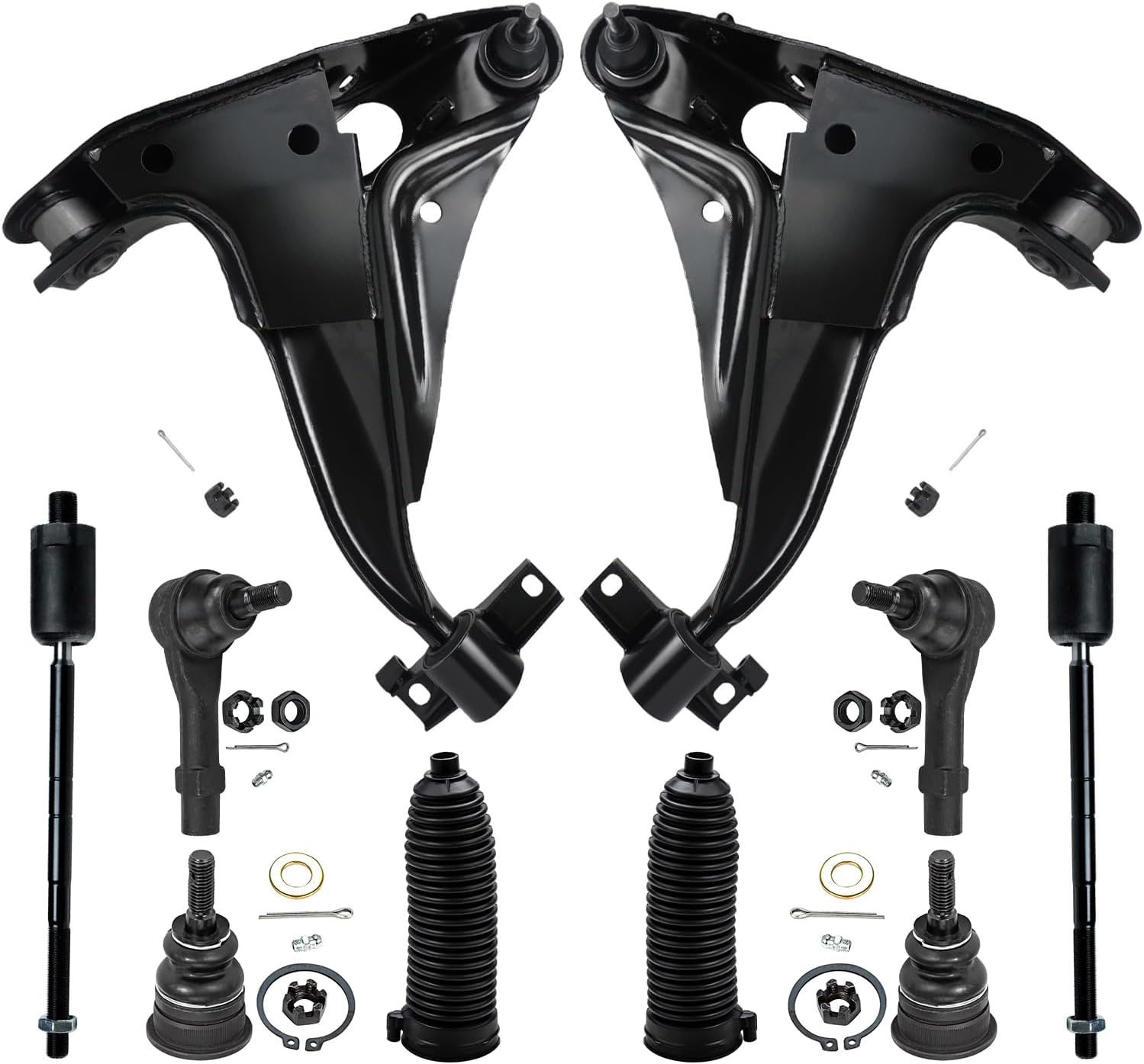 10pc Front Lower Control Arms Upper Ball Joints Tie Rods Suspension Kit