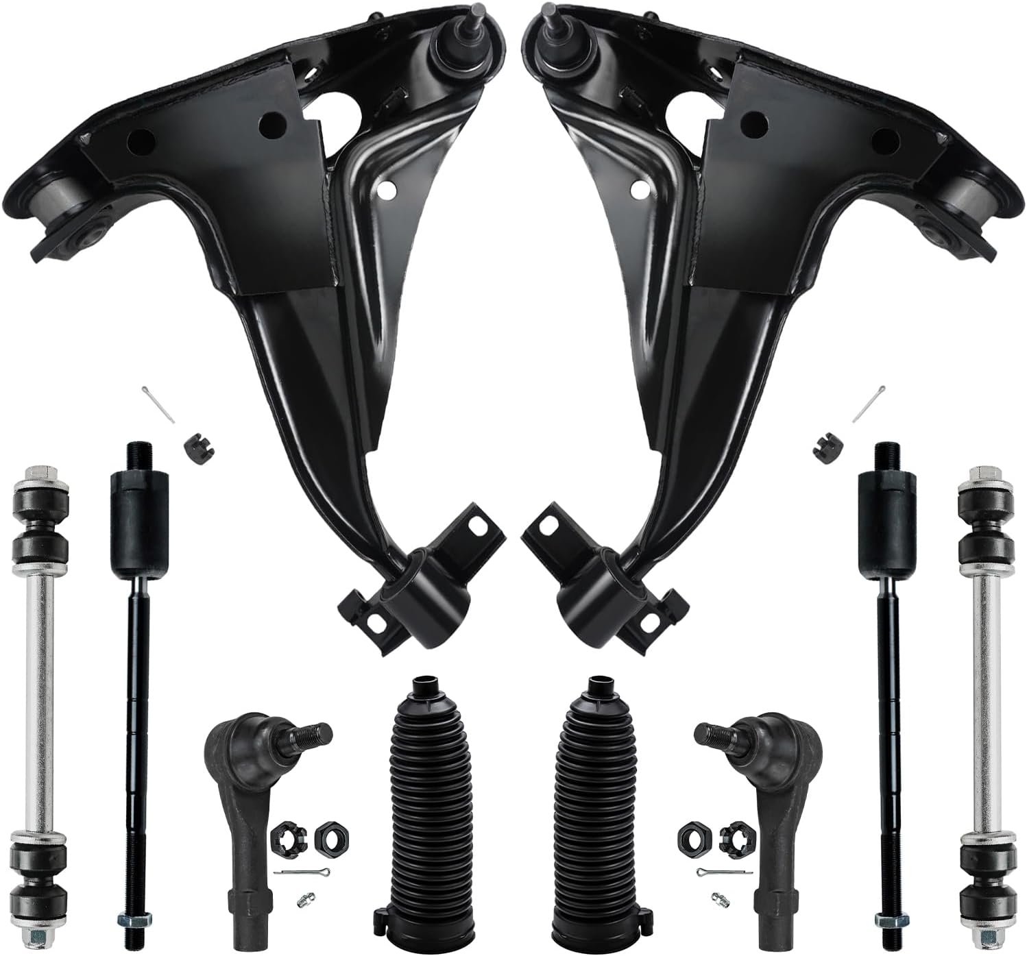10pc Front Lower Control Arms Inner Outer Tie Rods Sway Bar Links Suspension Kit
