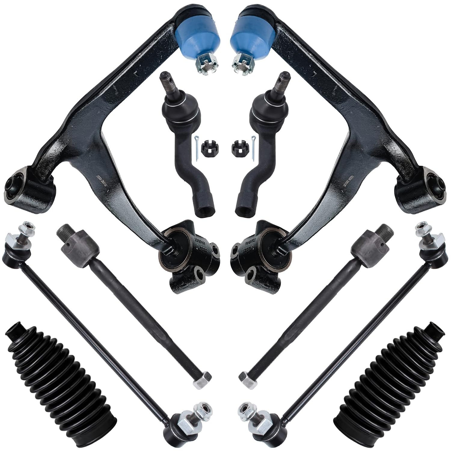 10pc Front Lower Control Arms Sway Bar Links Tie Rods Suspension Kit