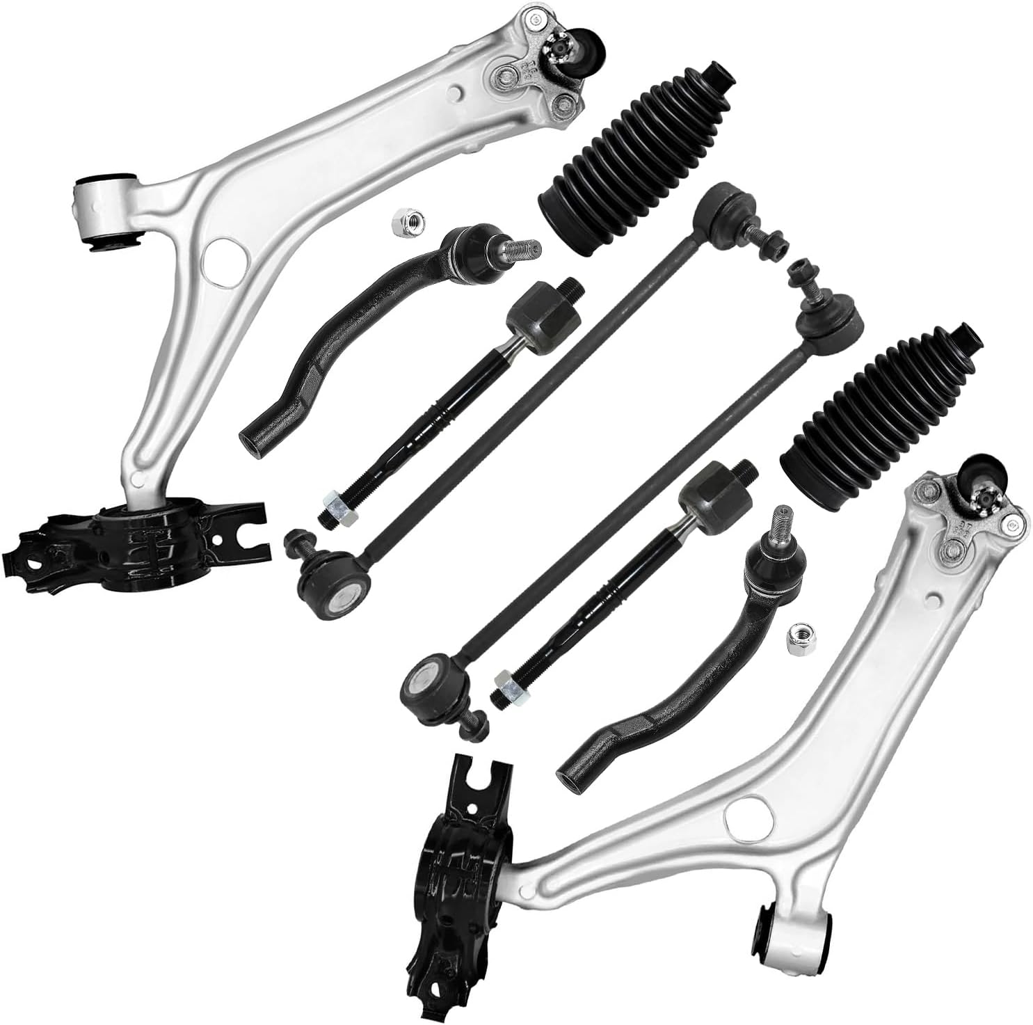 10pc Front Lower Control Arms Sway Bar Links Inner Outer Tie Rods Suspension Kit