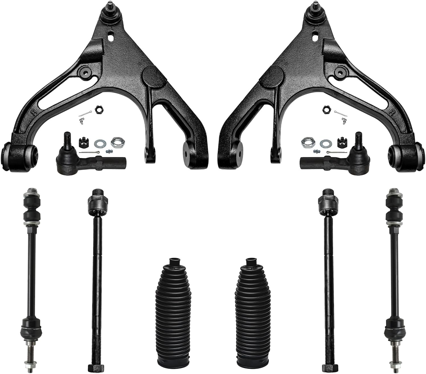 10pc Front Lower Control Arms Sway Bar Links Inner Outer Tie Rods Suspension Kit
