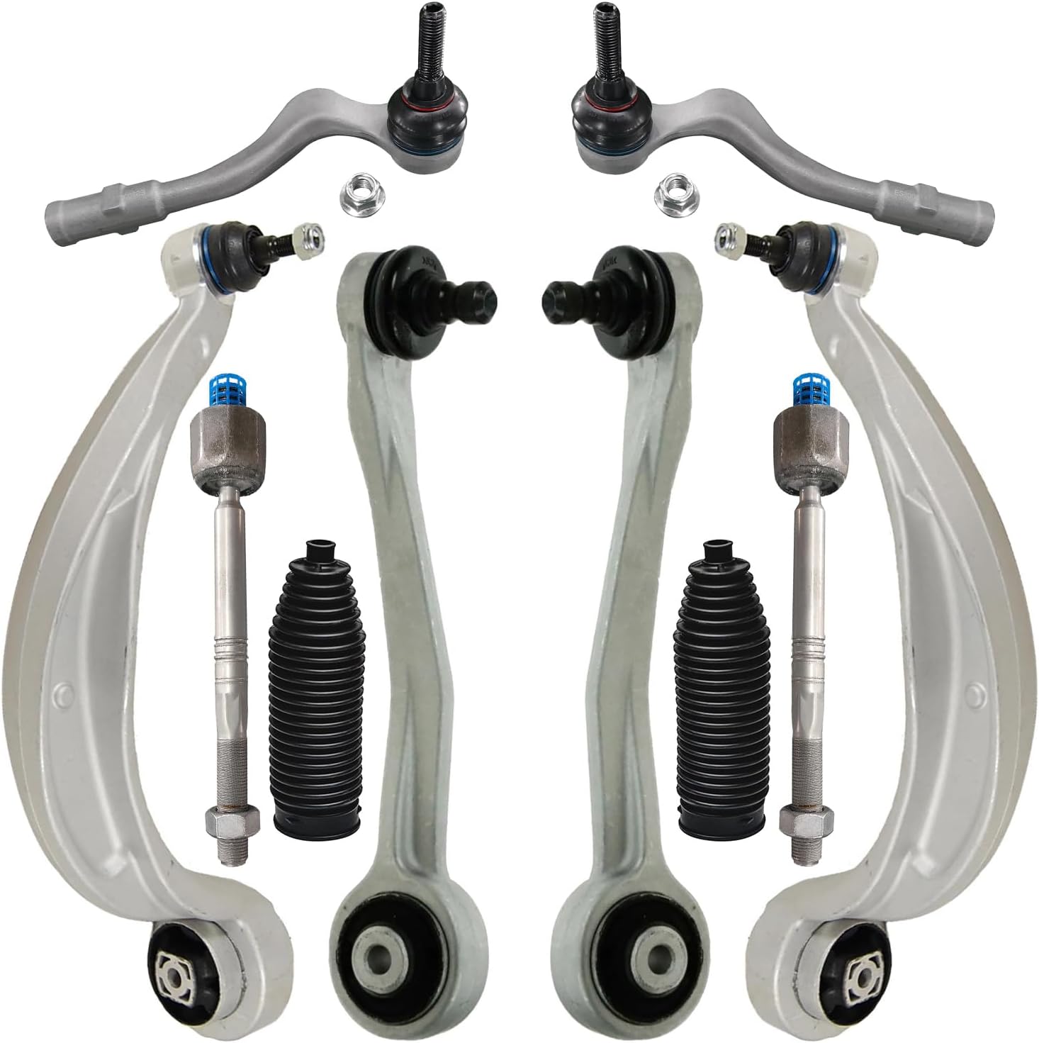 10pc Front Upper Lower Rearward Control Arms Inner Outer Tie Rods Suspension Kit