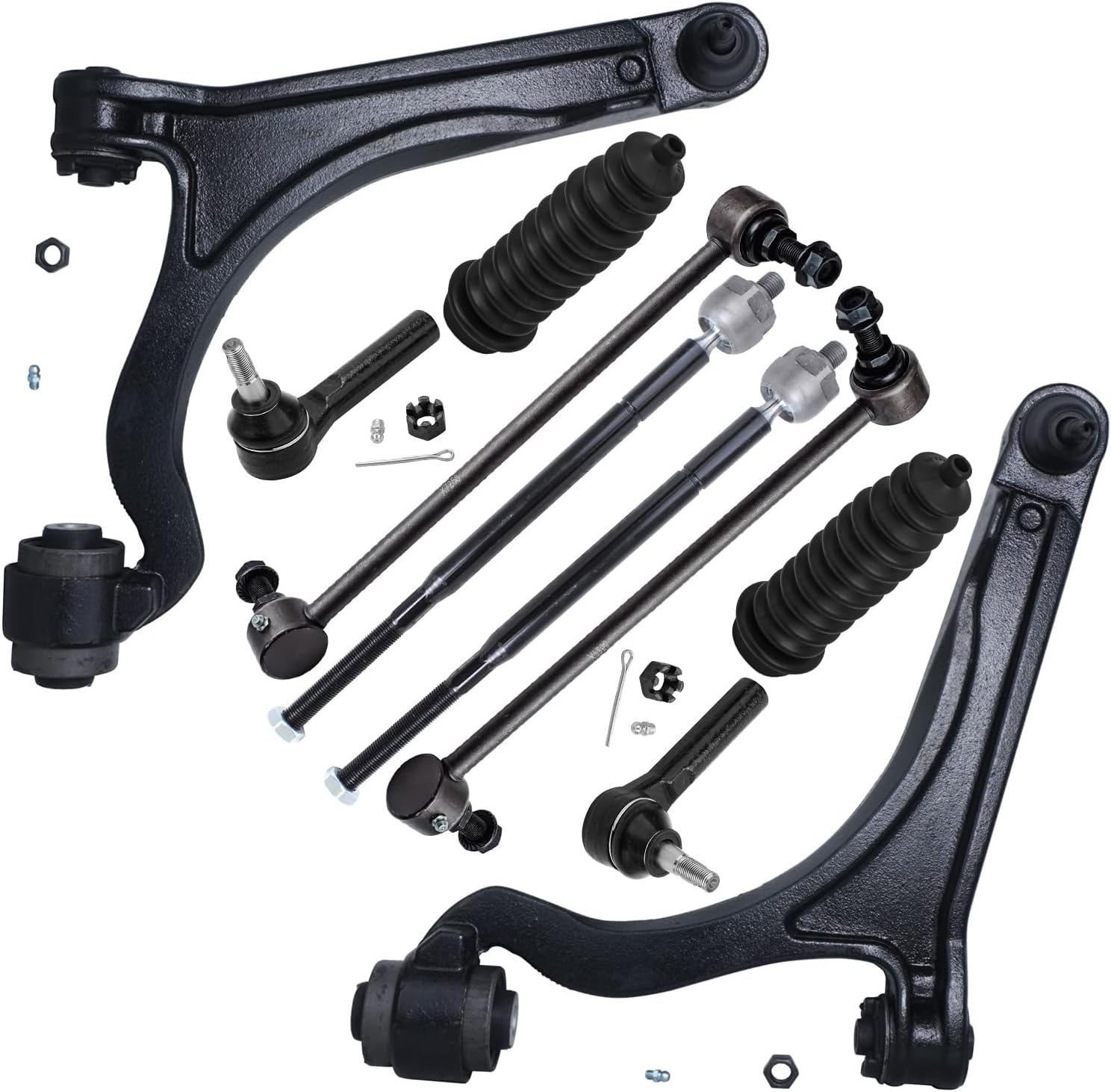 10pc Front Lower Control Arms Sway Bar Links Inner Outer Tie Rods Suspension Kit
