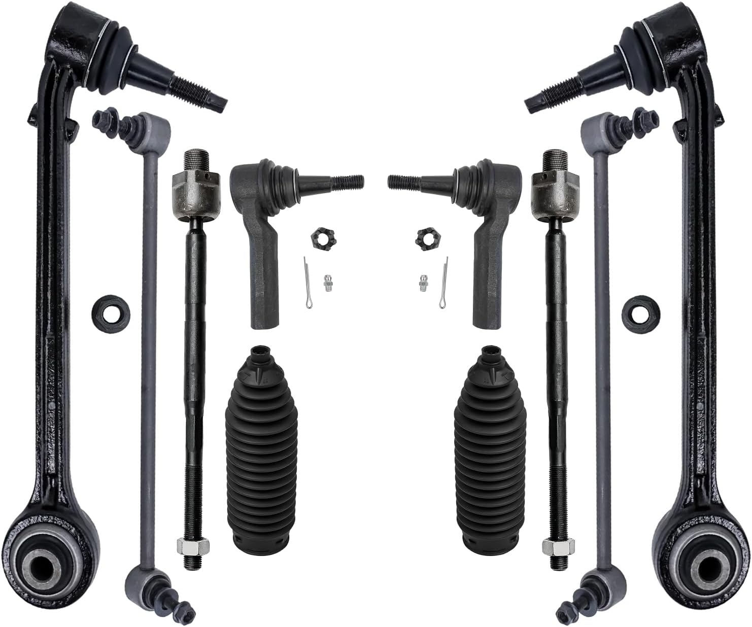 10pc Front Lower Rearward Control Arms Sway Bar Links Tie Rods Suspension Kit