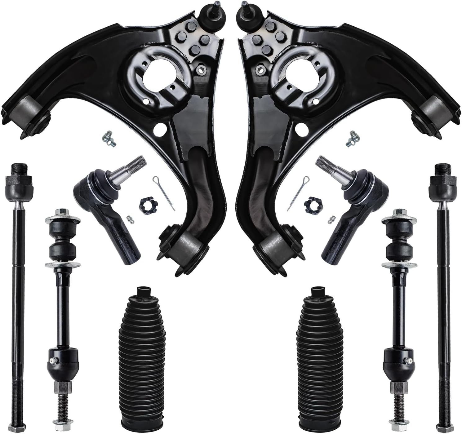 10pc Front Lower Control Arms Inner Outer Tie Rods Sway Bar Links Suspension Kit