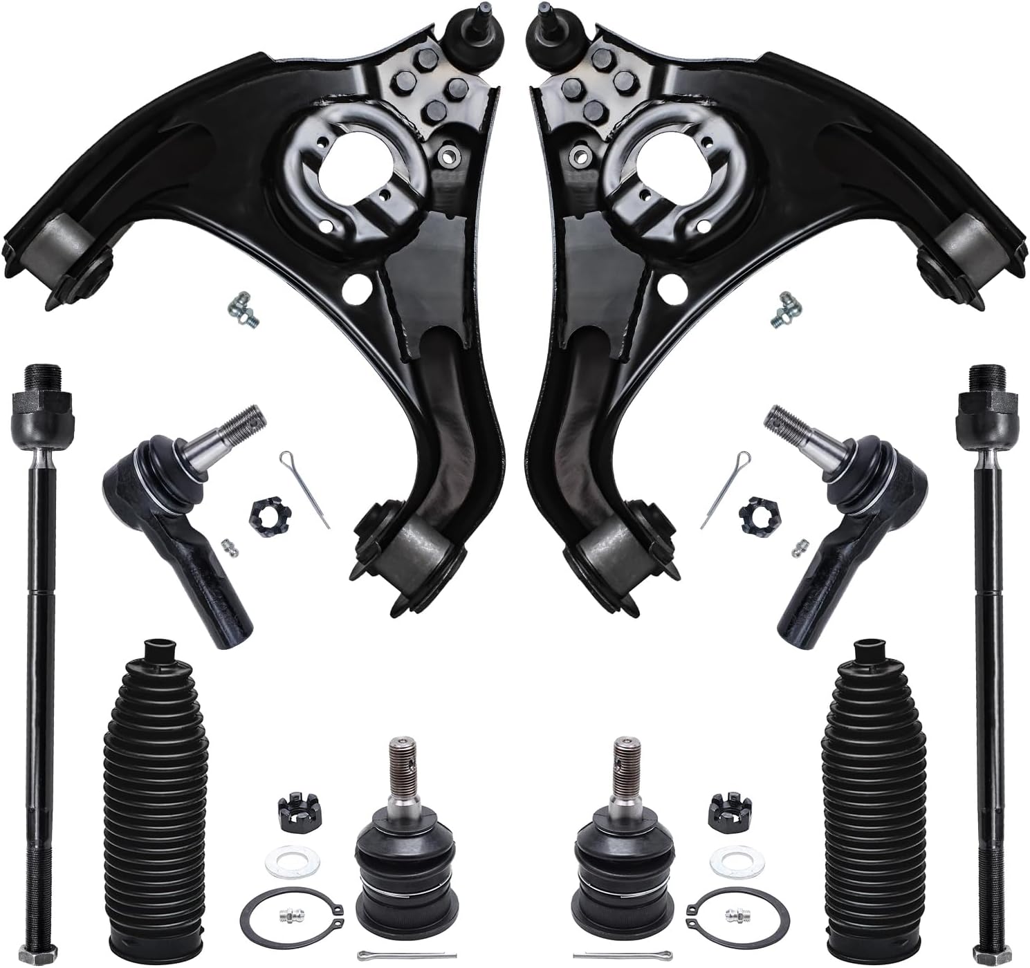 10pc Front Lower Control Arms Tie Rods Upper Ball Joints Suspension Kit