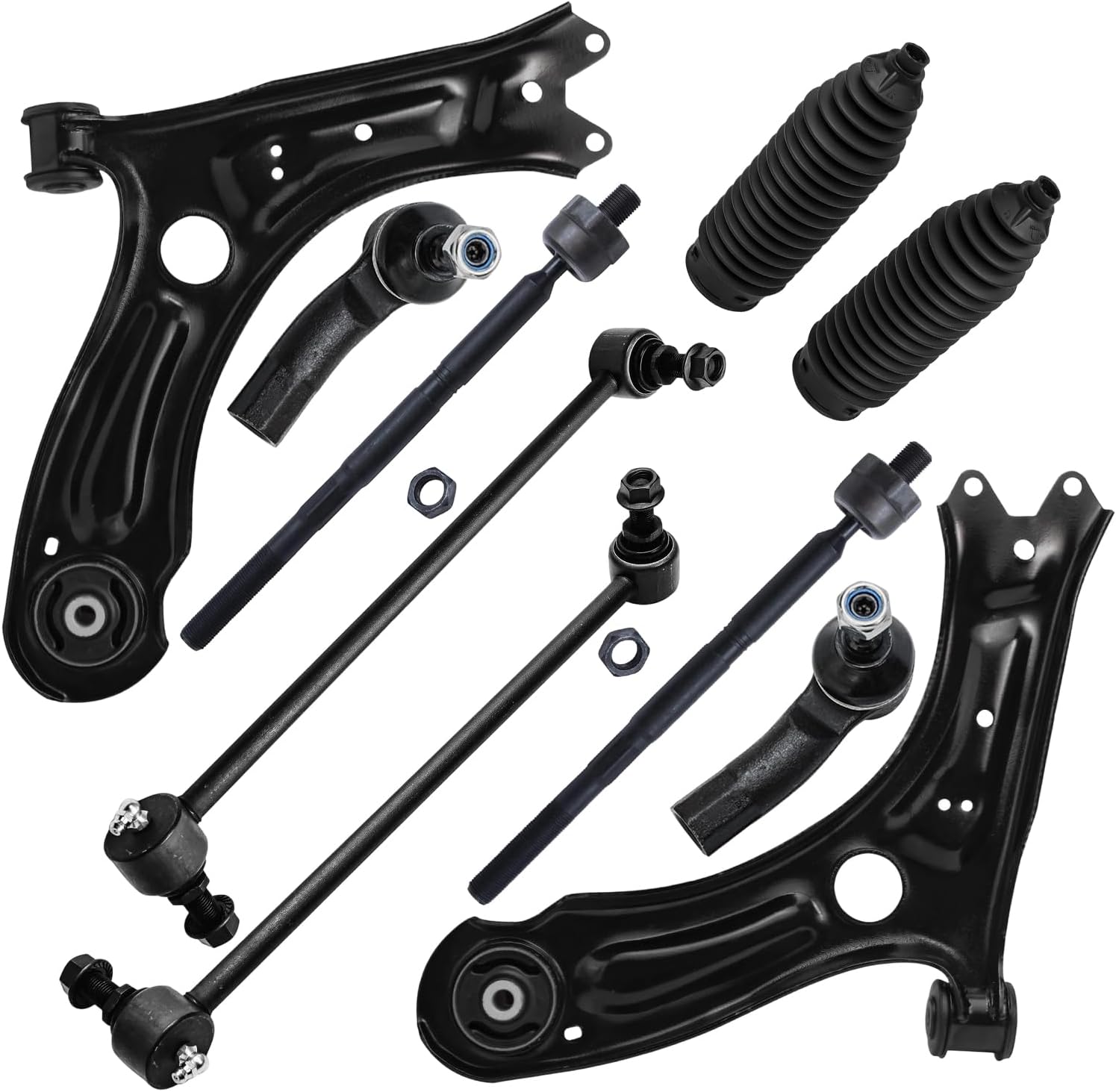 10pc Front Lower Control Arms Sway Bar Links Inner Outer Tie Rods Suspension Kit