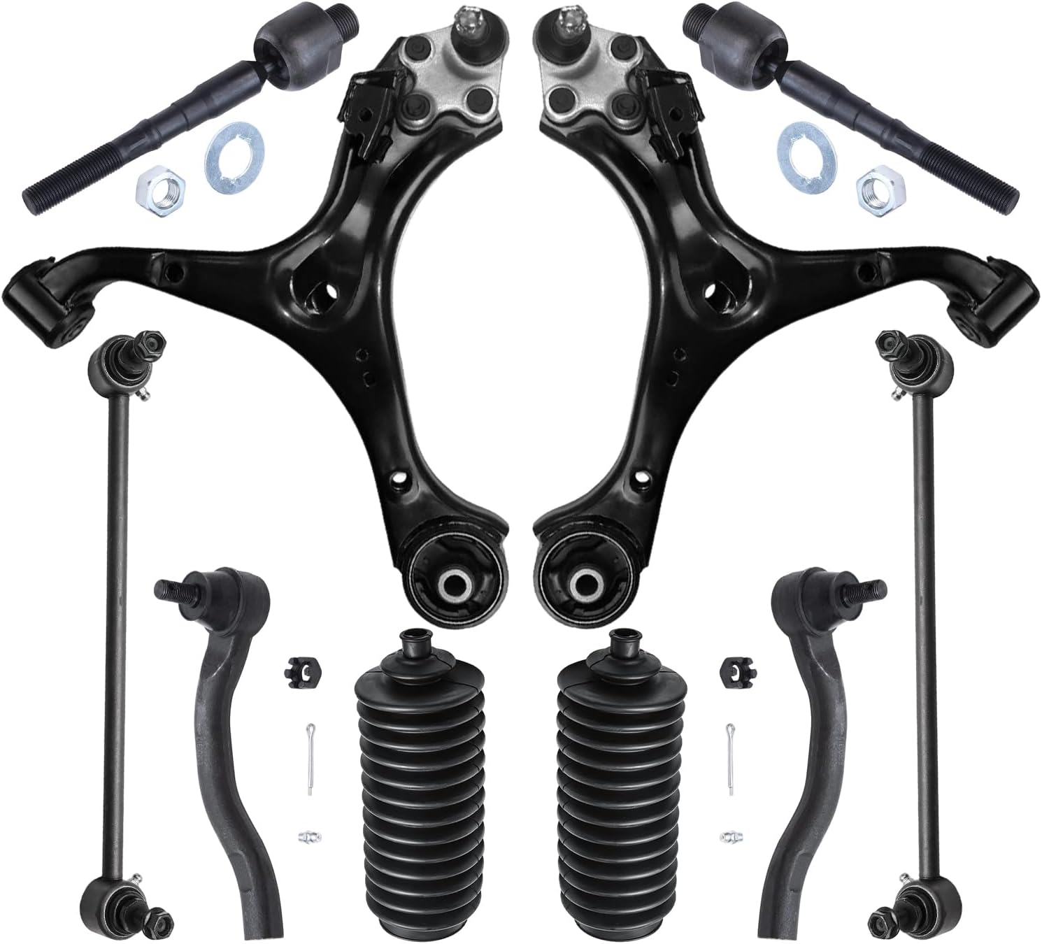 10pc Front Lower Control Arms Sway Bar Links Inner Outer Tie Rods Suspension Kit