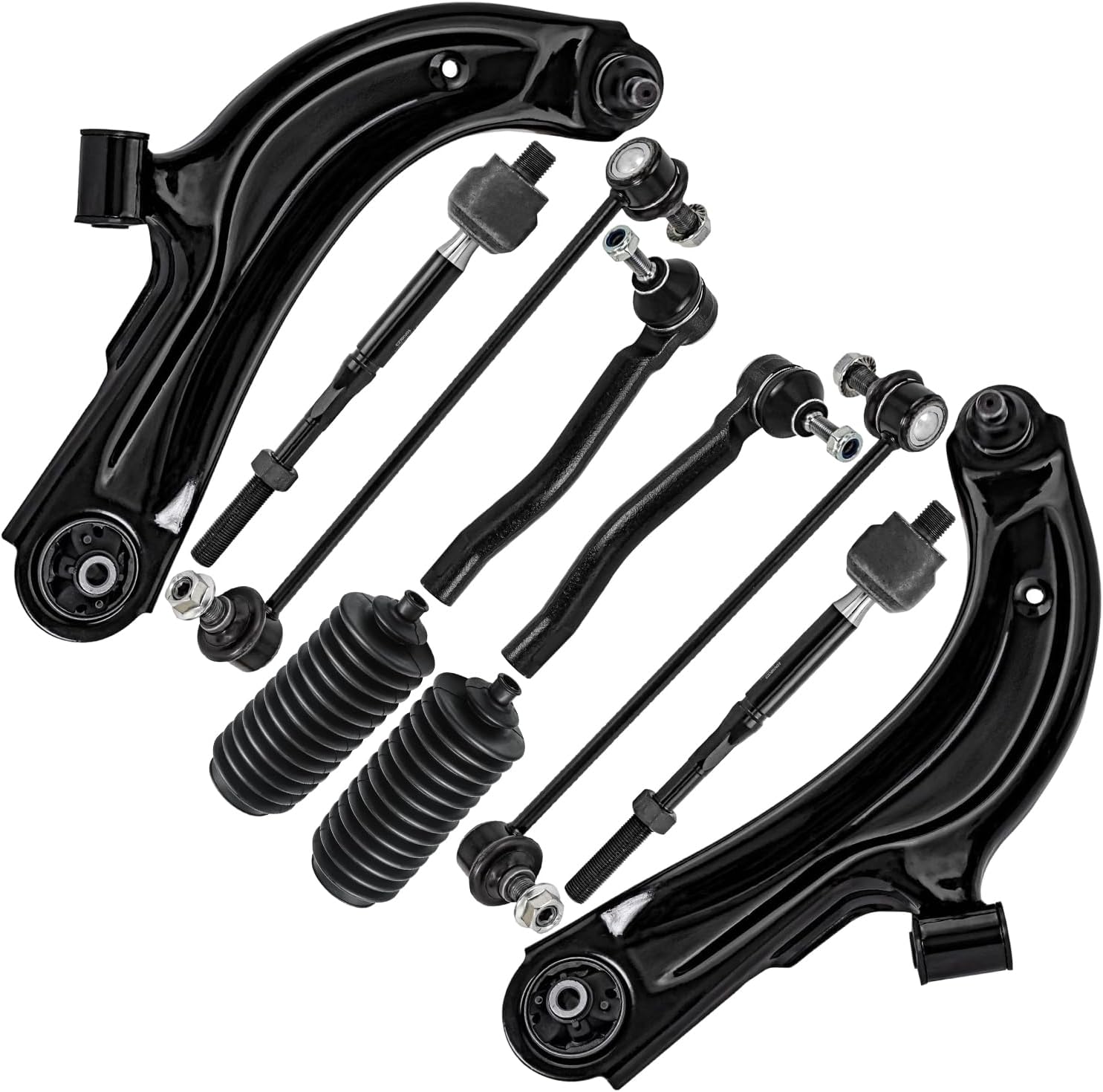 10pc Front Lower Control Arms Sway Bar Links Inner Outer Tie Rods Suspension Kit
