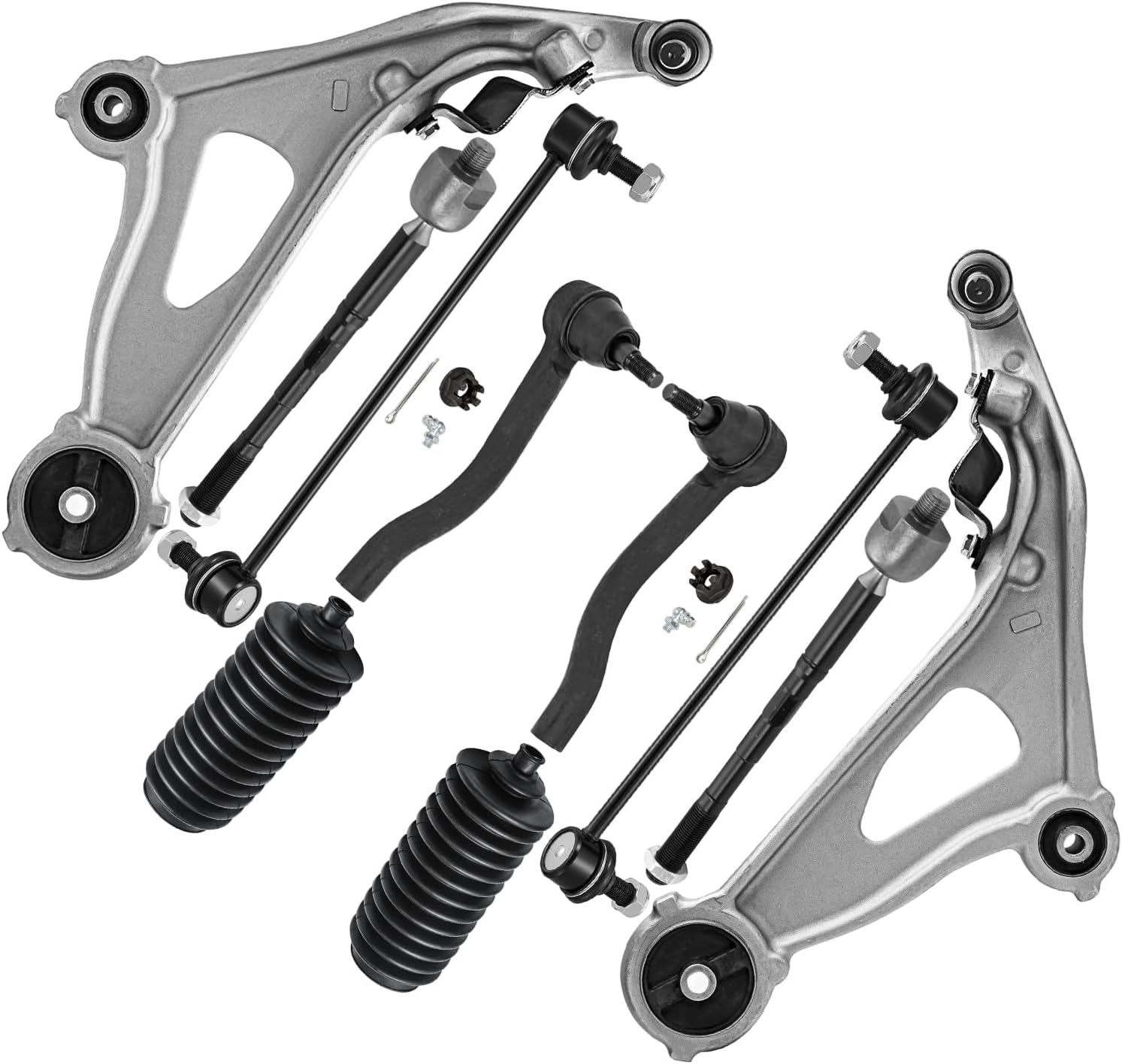 10pc Front Lower Control Arms Sway Bar Links Inner Outer Tie Rods Suspension Kit