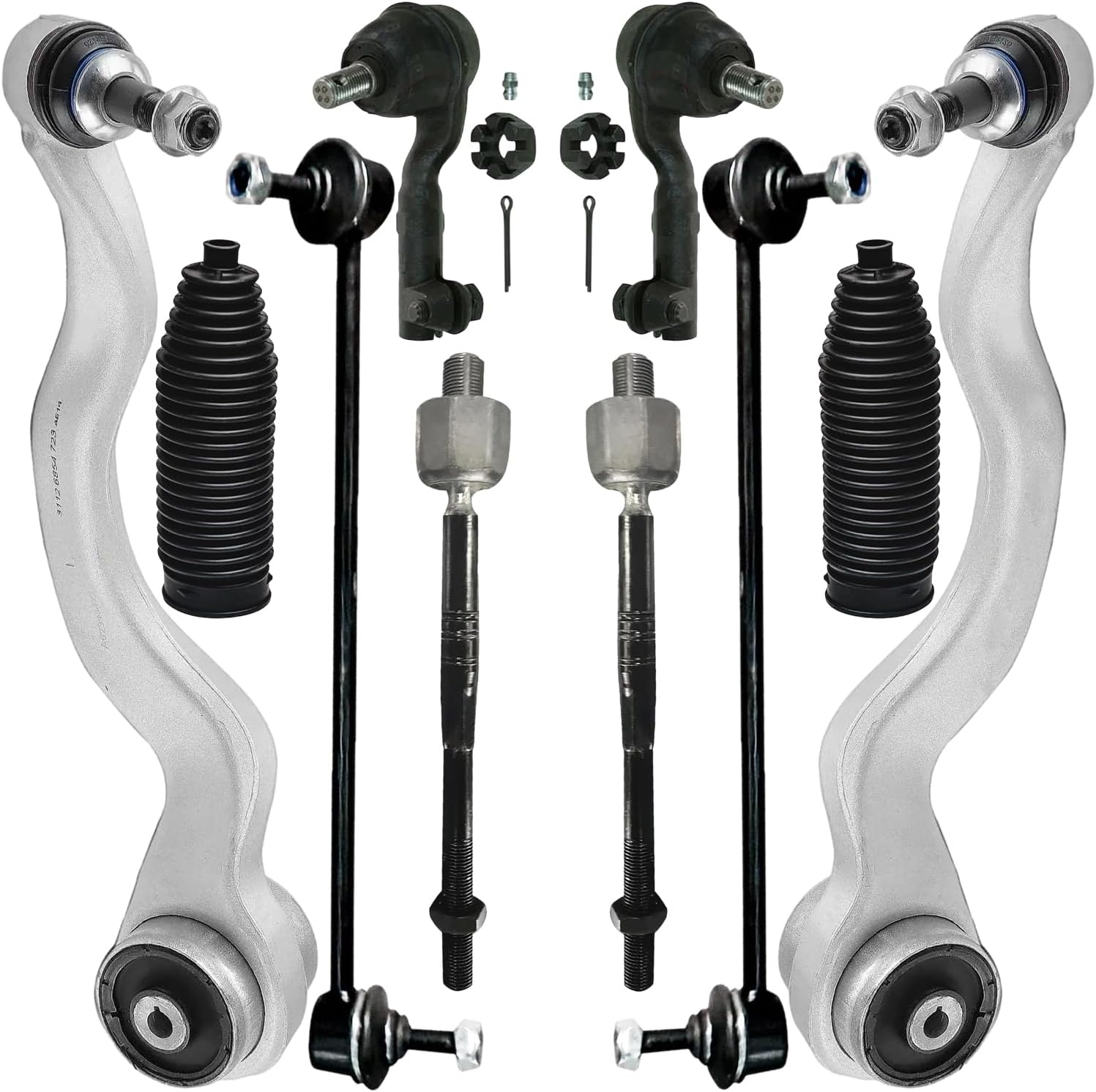 10pc Front Lower Forward Control Arms Sway Bar Links Tie Rods Suspension Kit