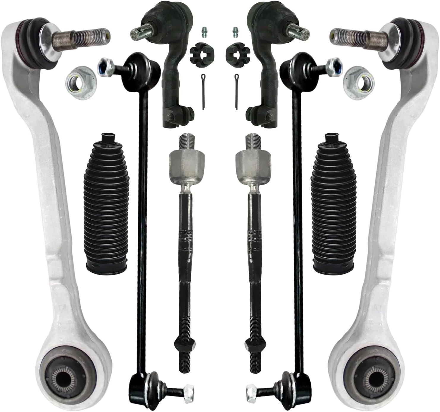 10pc Front Lower Rearward Control Arms Sway Bar Links Tie Rods Suspension Kit