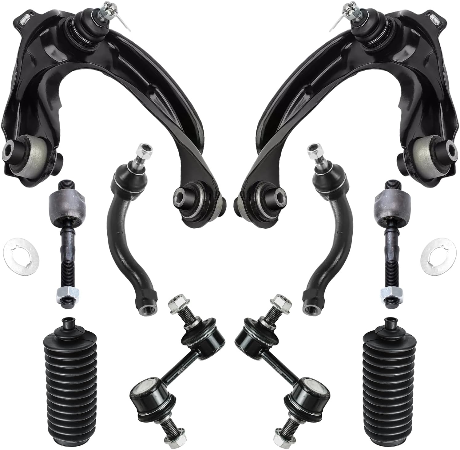 10pc Front Upper Control Arms Inner Outer Tie Rods Sway Bar Links Suspension Kit