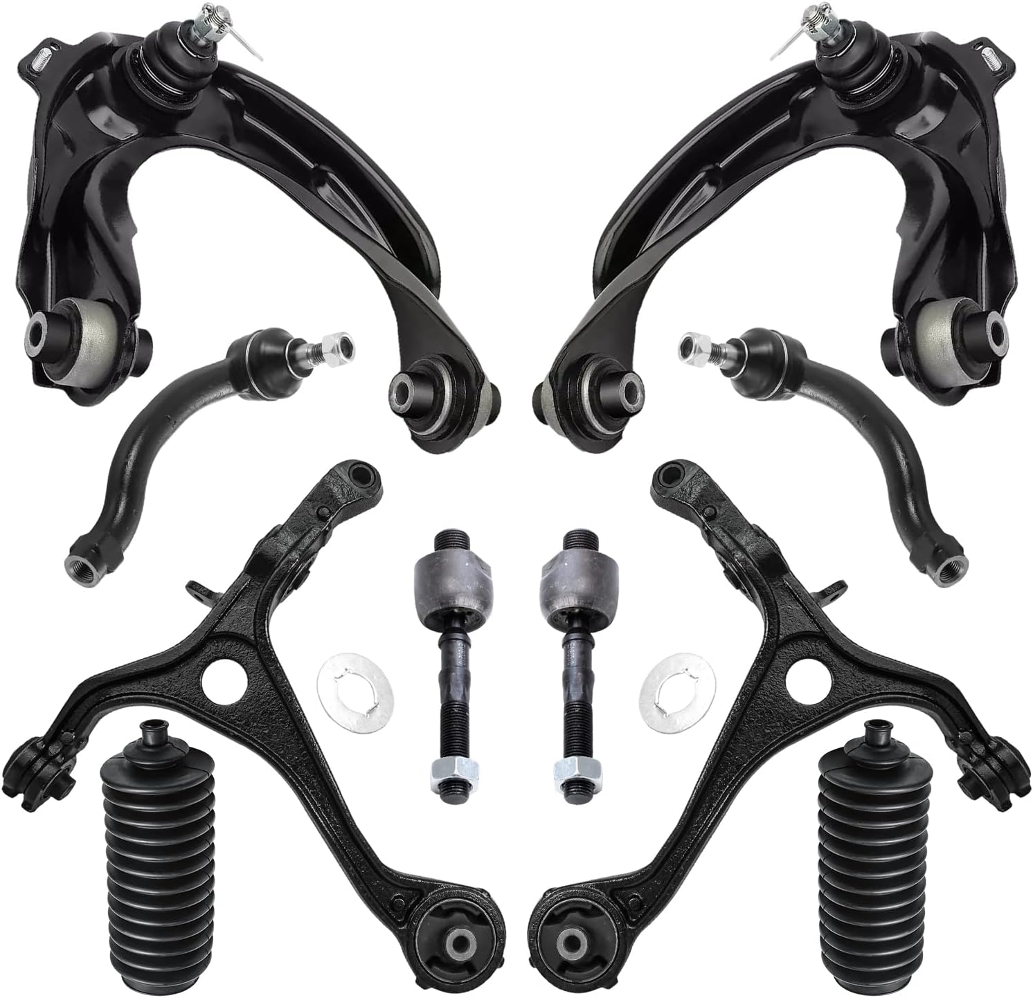 10pc Front Upper Lower Control Arms Inner Outer Tie Rods Suspension Kit