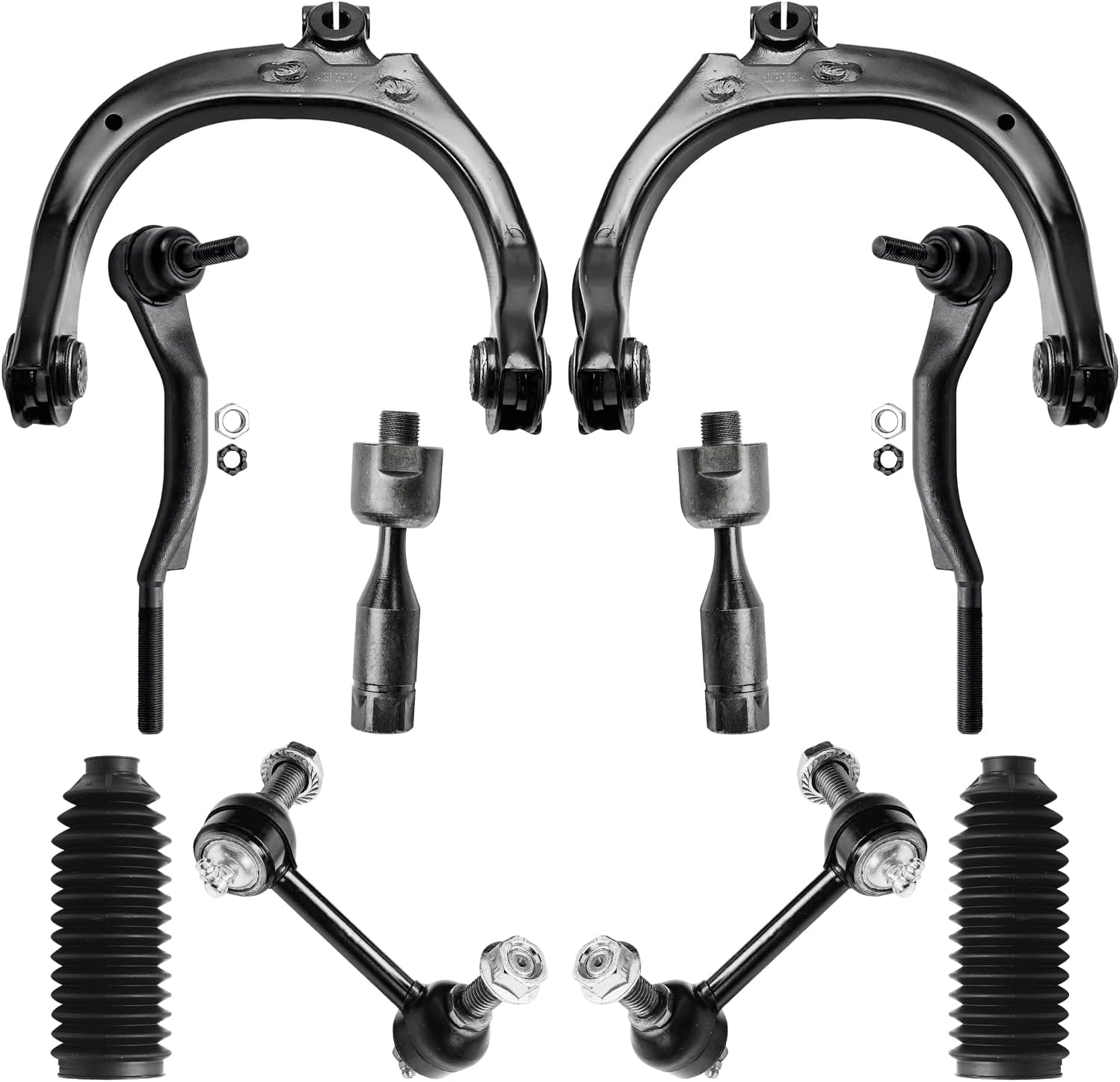 10pc Front Upper Control Arms Inner Outer Tie Rods Sway Bar Links Suspension Kit