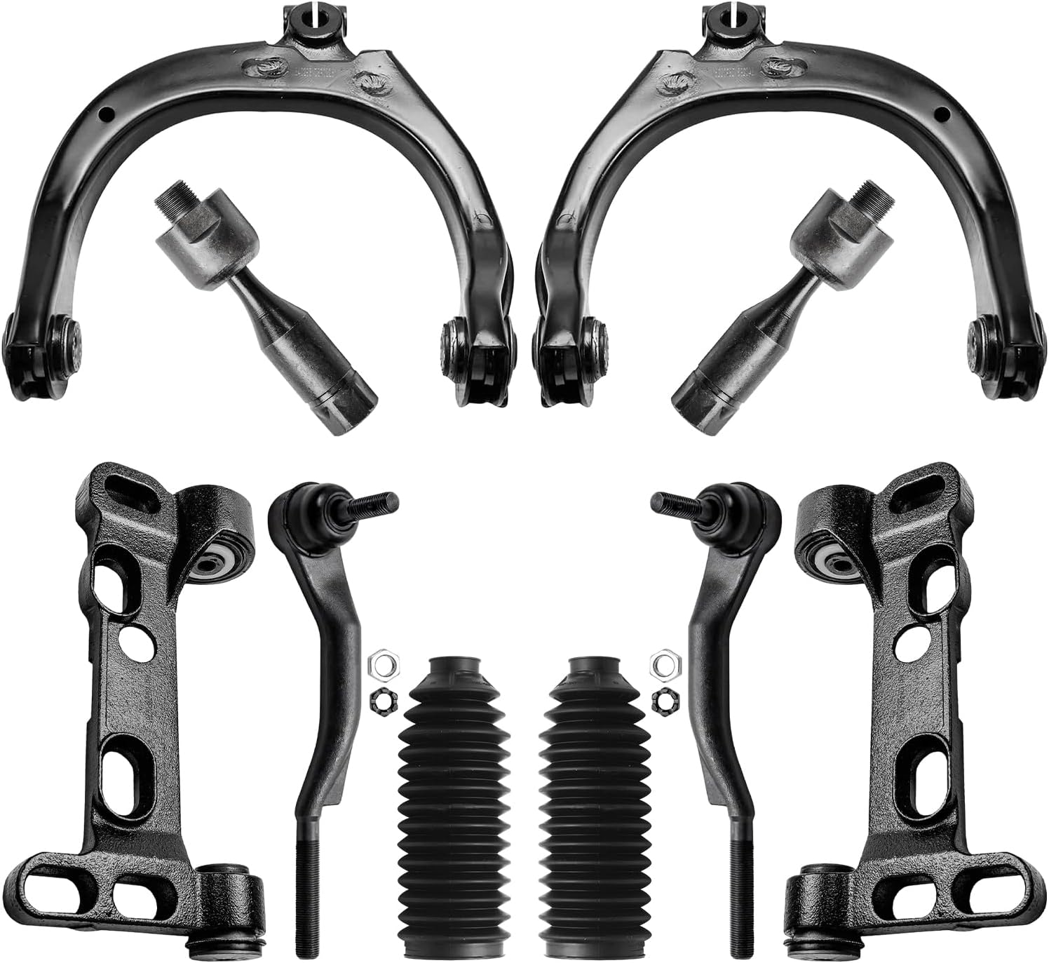 10pc Front Upper Control Arms Lower Support Brackets Tie Rods Suspension Kit