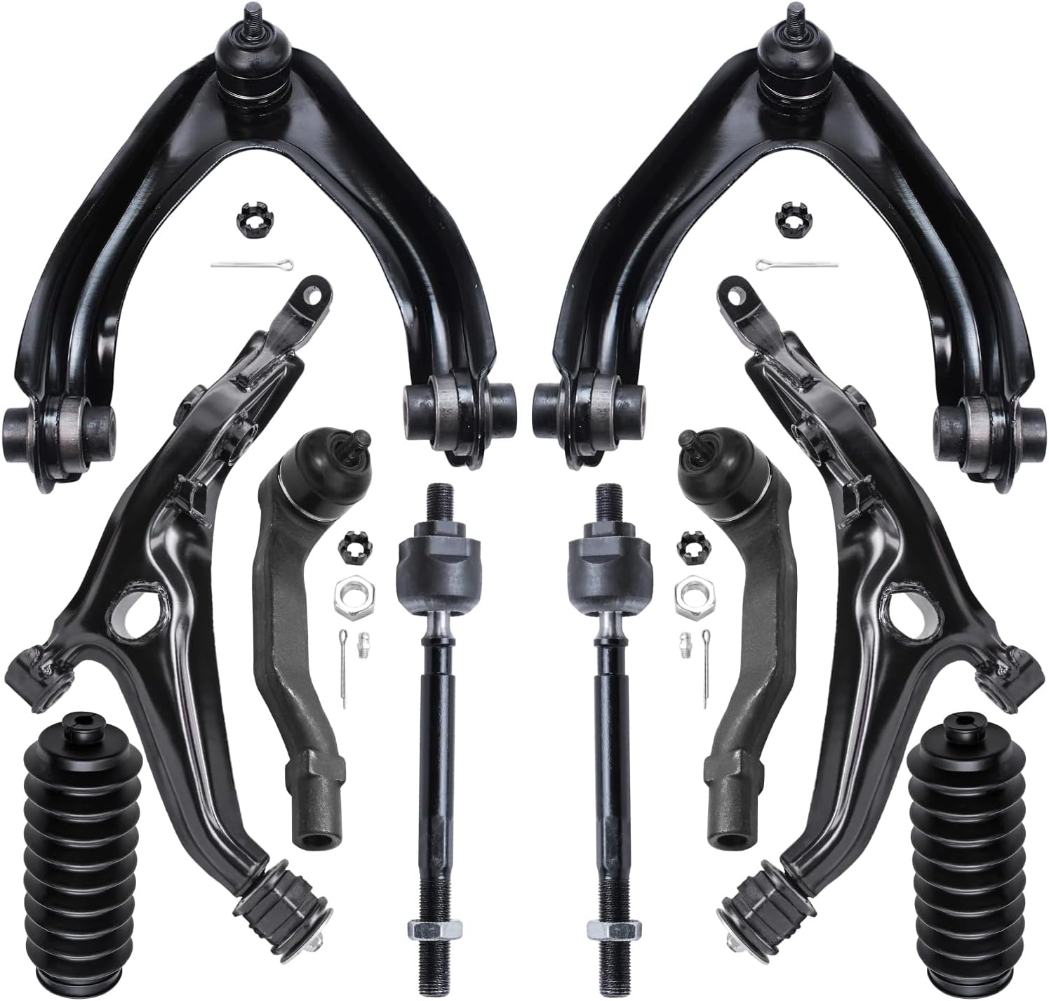 10pc Front Upper Lower Control Arms Inner Outer Tie Rods Suspension Kit
