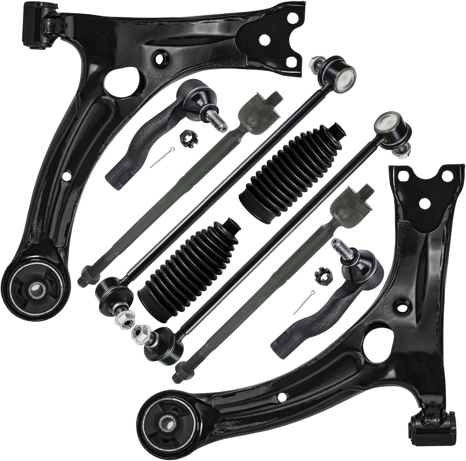 10pc Front Lower Control Arms Sway Bar Links Inner Outer Tie Rods Suspension Kit
