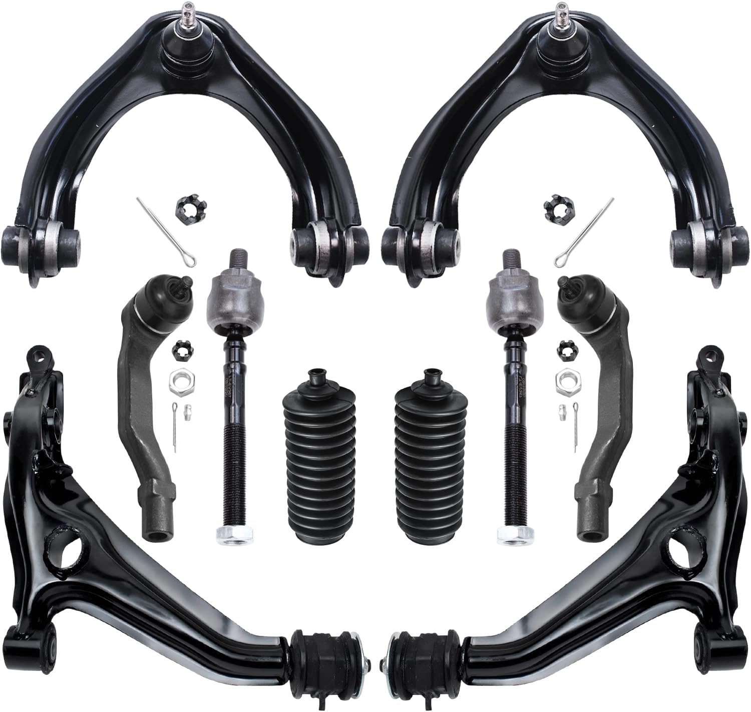10pc Front Upper Lower Control Arms Inner Outer Tie Rods Suspension Kit