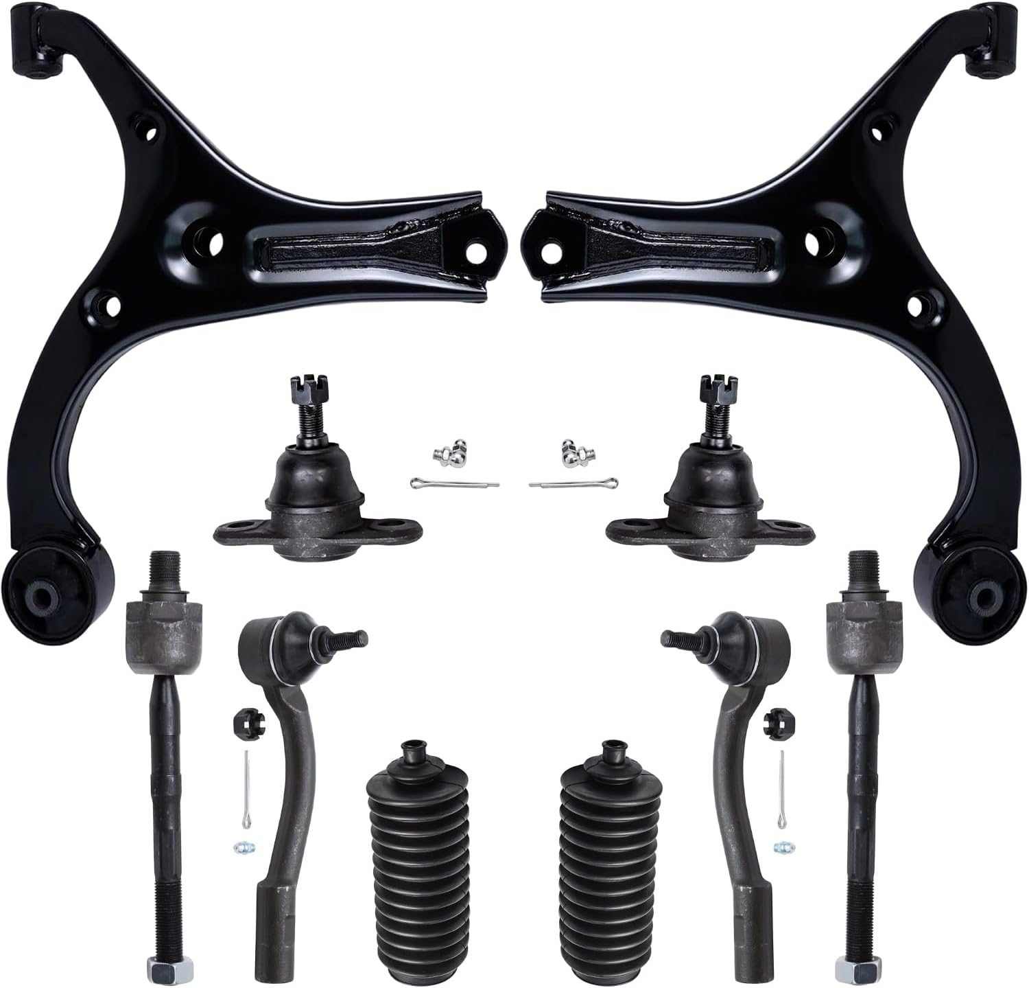 10pc Front Lower Control Arms Ball Joints Inner Outer Tie Rods Suspension Kit