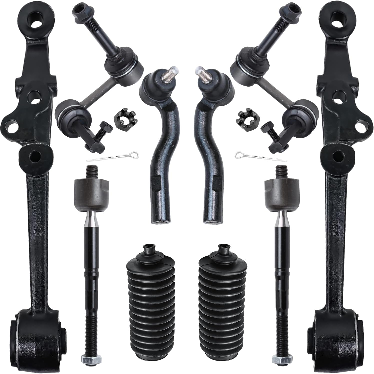 10pc Front Lower Forward Control Arms Tie Rods Sway Bar Links Suspension Kit
