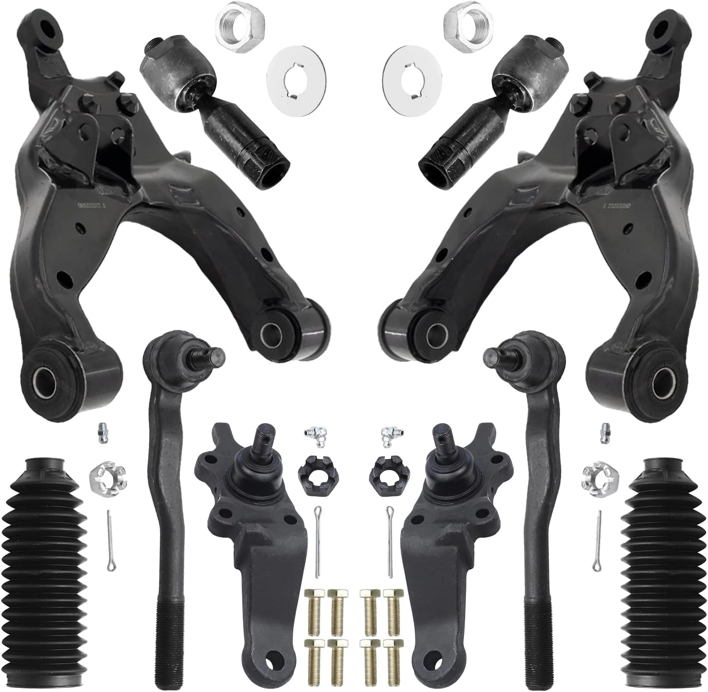 10pc Front Lower Control Arms Ball Joints Inner Outer Tie Rods Suspension Kit