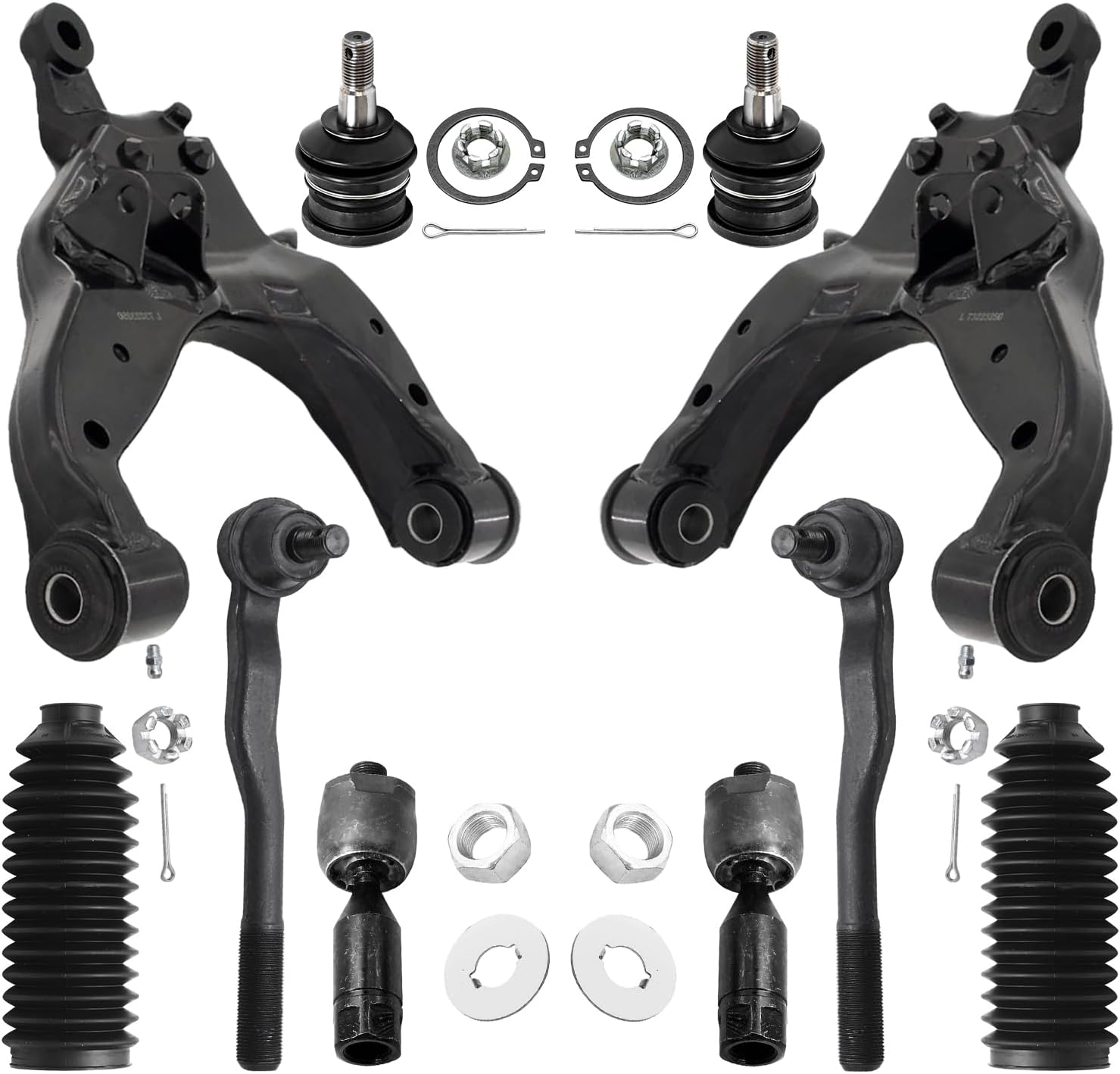 10pc Front Lower Control Arms Upper Ball Joints Tie Rods Suspension Kit