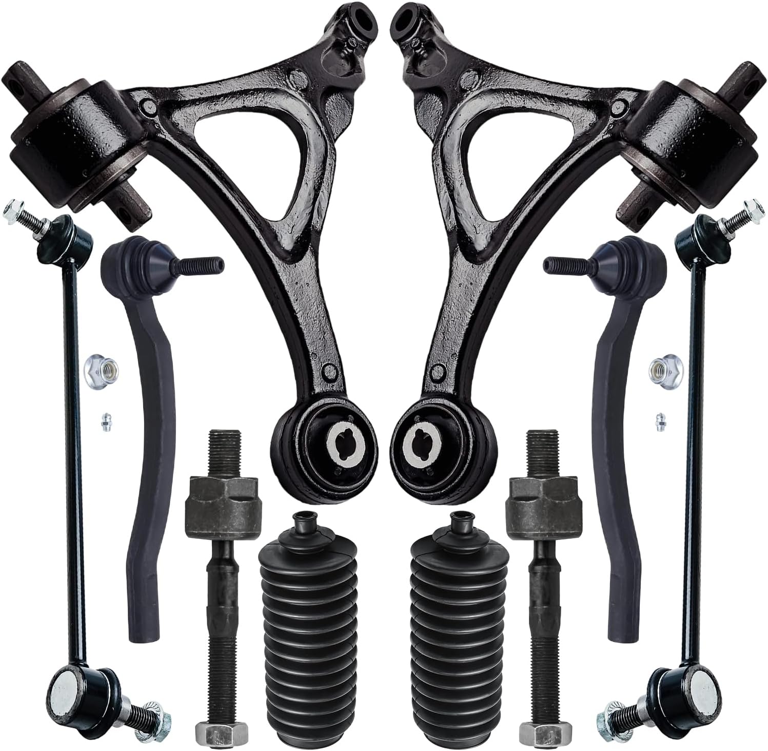 10pc Front Lower Control Arms Sway Bar Links Inner Outer Tie Rods Suspension Kit