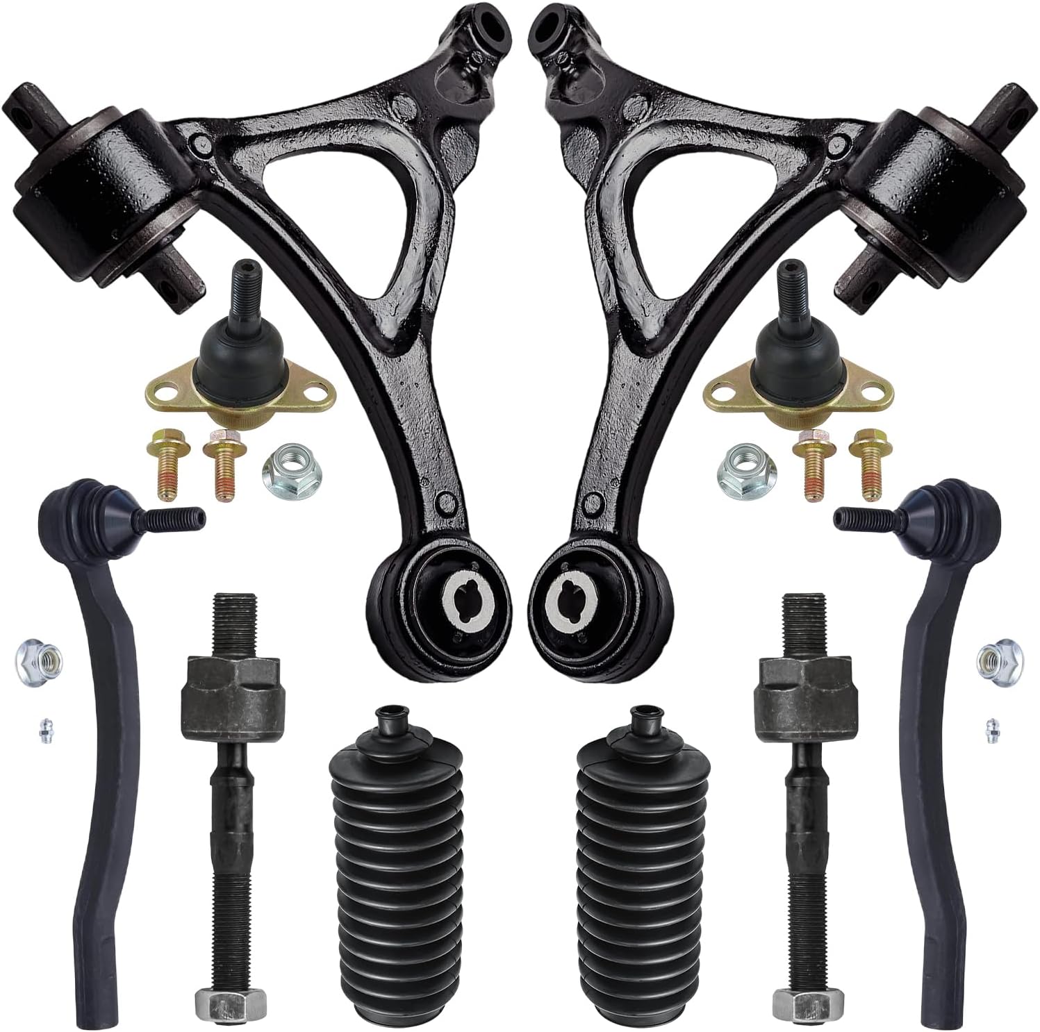 10pc Front Lower Control Arms Ball Joints Inner Outer Tie Rods Suspension Kit
