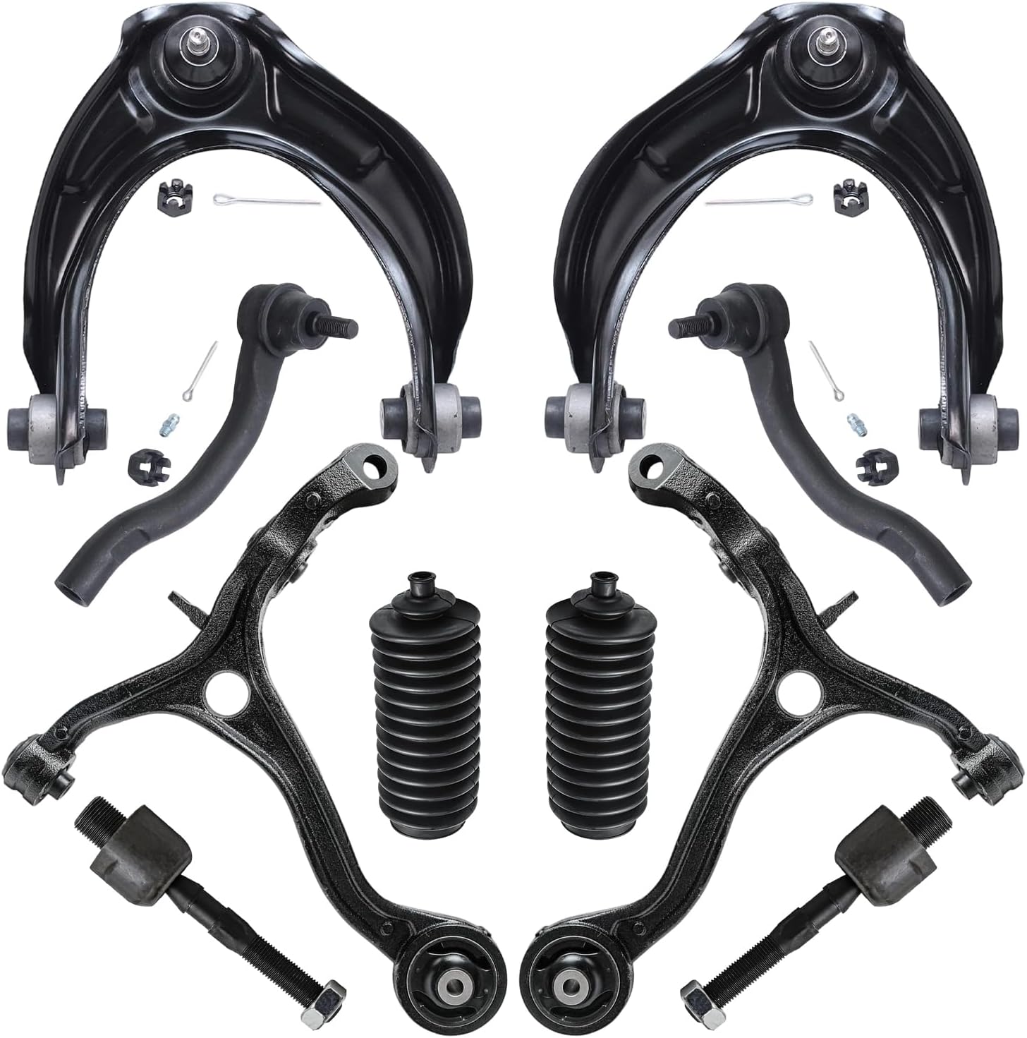 10pc Front Upper Lower Control Arms Inner Outer Tie Rods Suspension Kit