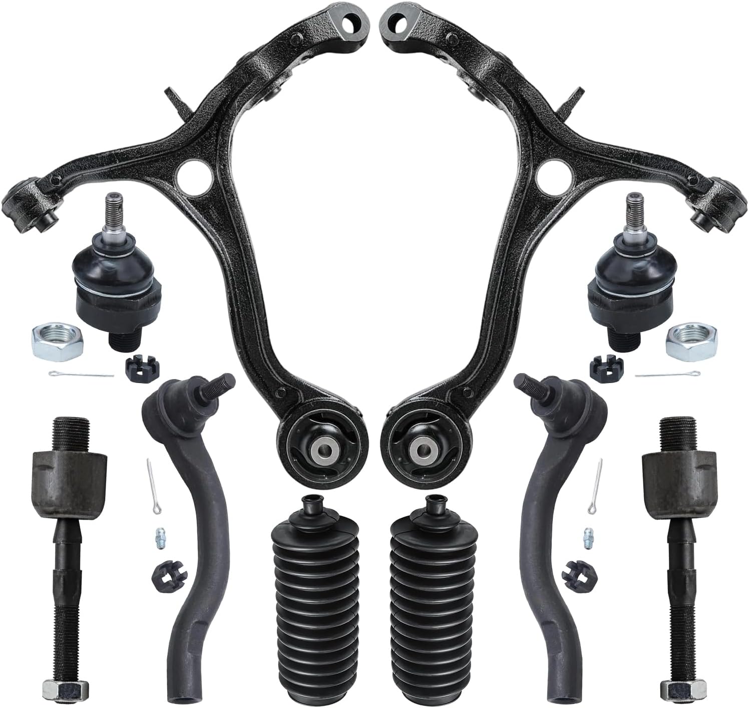 10pc Front Lower Control Arms Upper Ball Joints Tie Rods Suspension Kit