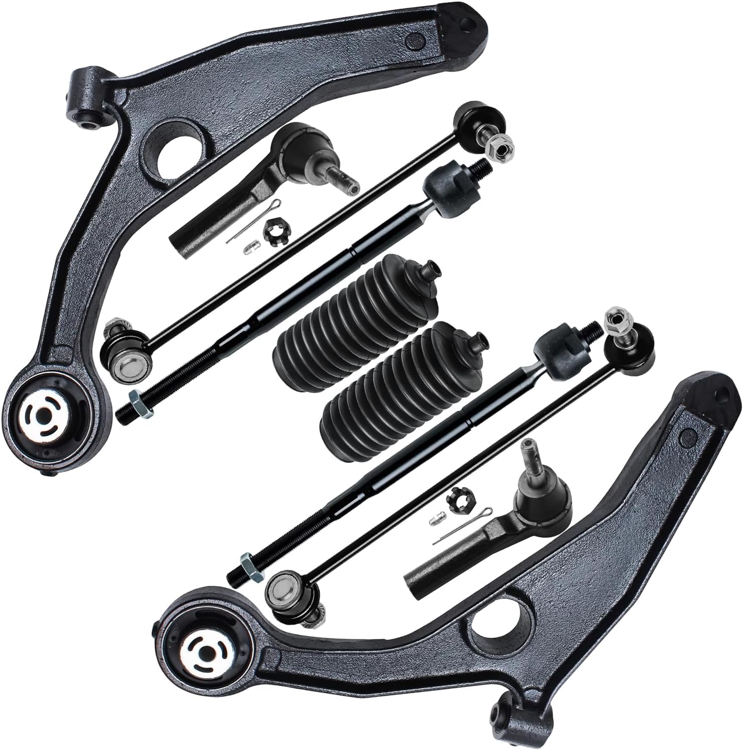 10pc Front Lower Control Arms Sway Bar Links Inner Outer Tie Rods Suspension Kit