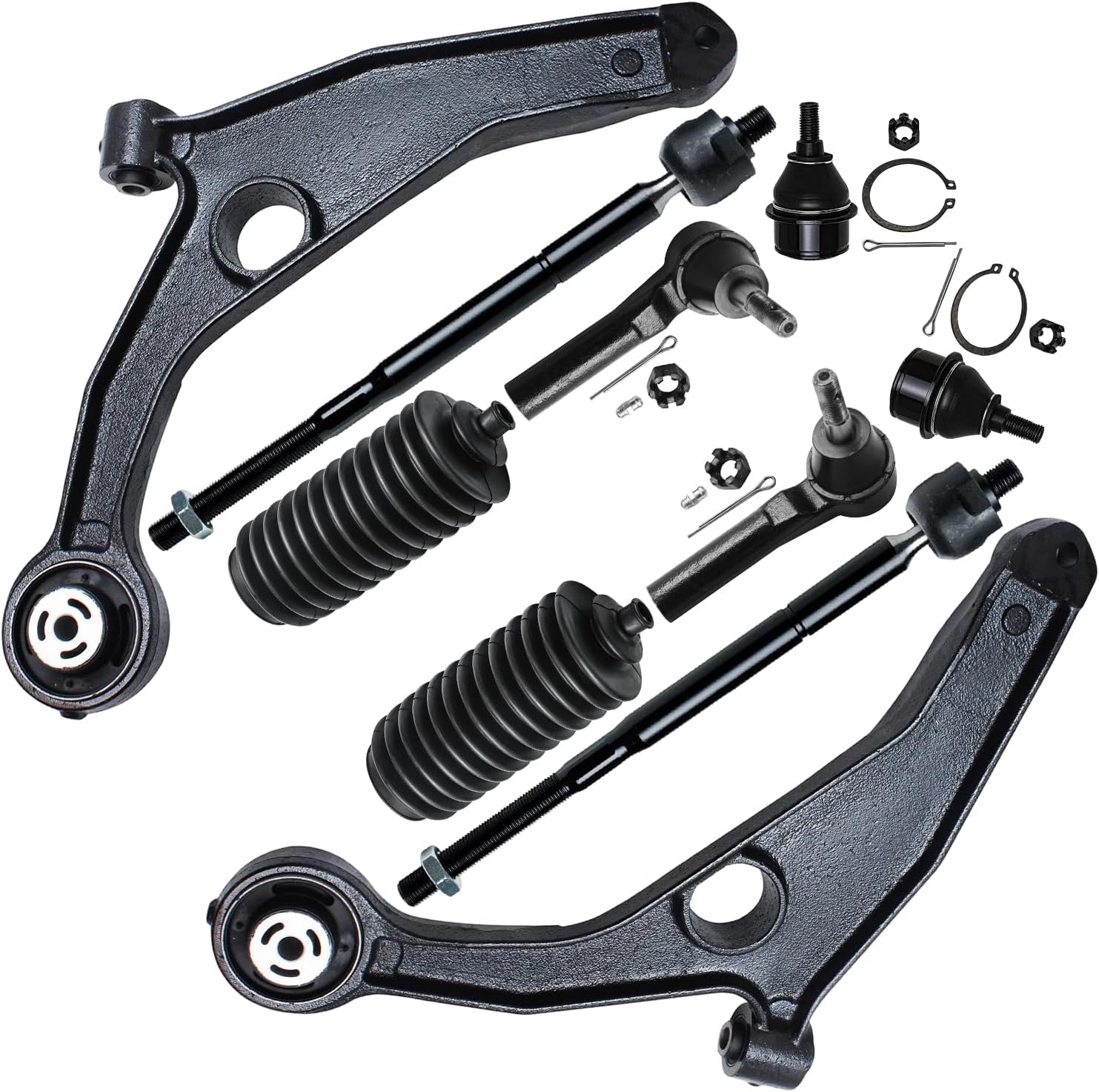 10pc Front Lower Control Arms Ball Joints Inner Outer Tie Rods Suspension Kit