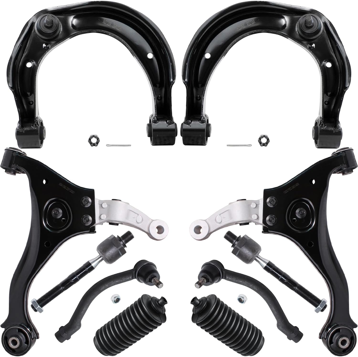10pc Front Upper Lower Control Arms Inner Outer Tie Rods Suspension Kit
