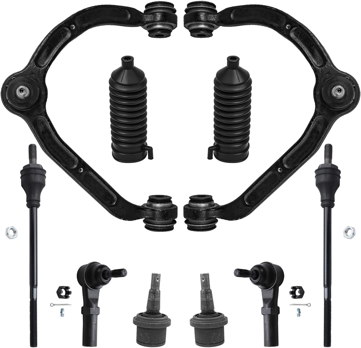 10pc Front Upper Control Arms Lower Ball Joints Tie Rods Suspension Kit
