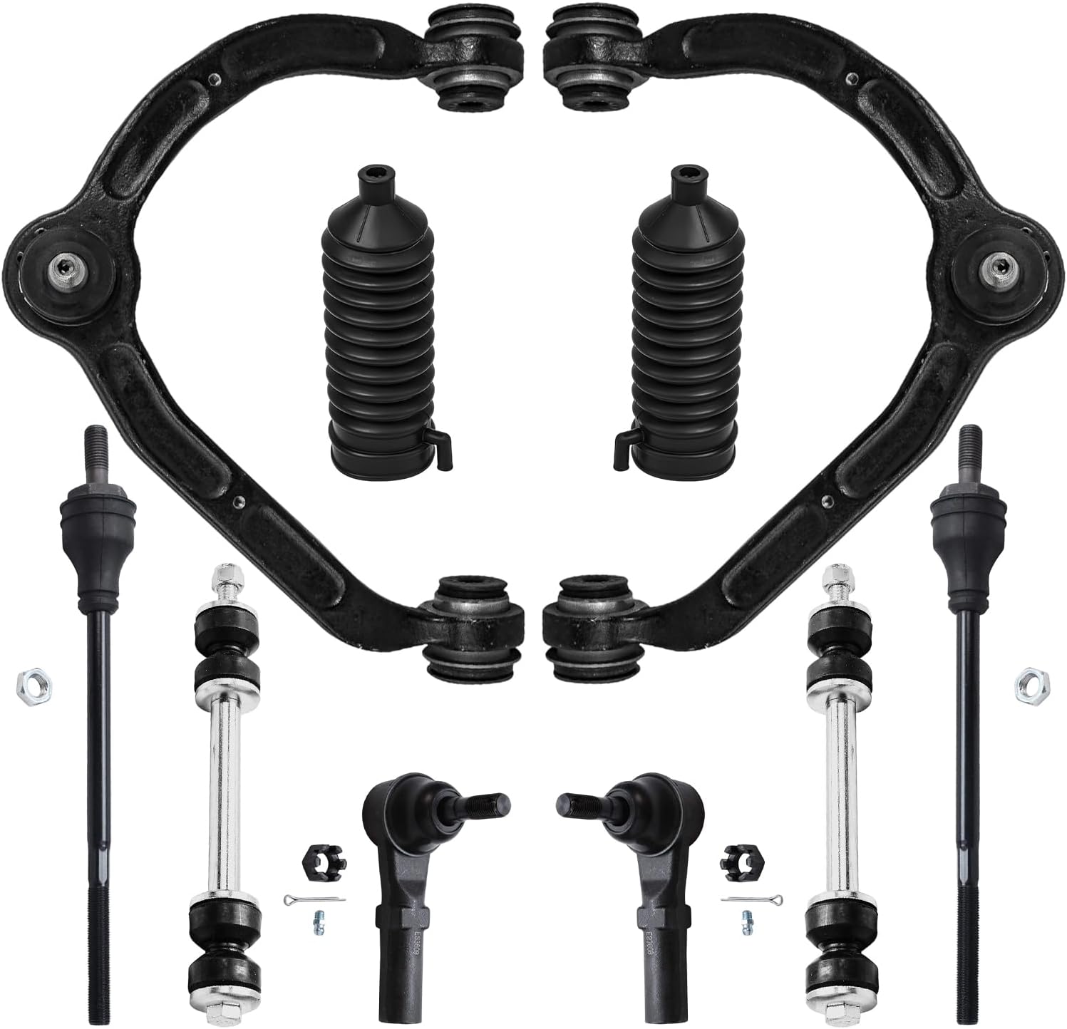 10pc Front Upper Control Arms Tie Rods Sway Bar Links Suspension Kit