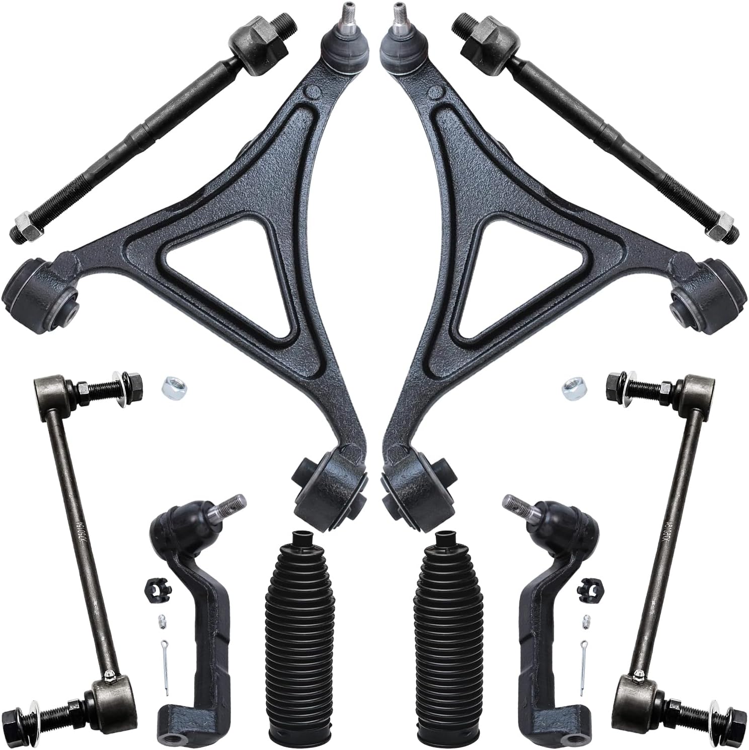 10pc Front Lower Control Arms Inner Outer Tie Rods Sway Bar Links Suspension Kit