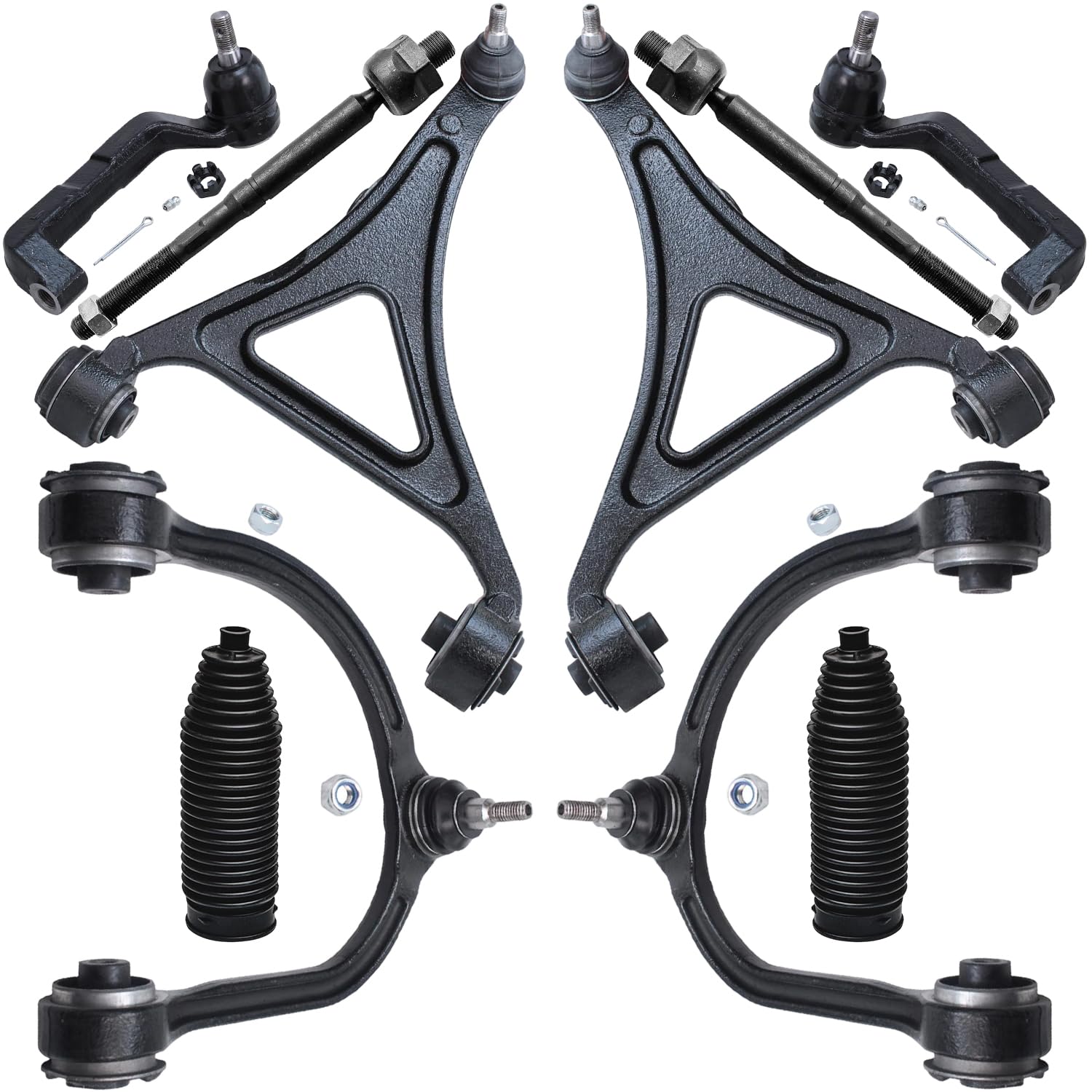 10pc Front Upper Lower Control Arms Inner Outer Tie Rods Suspension Kit