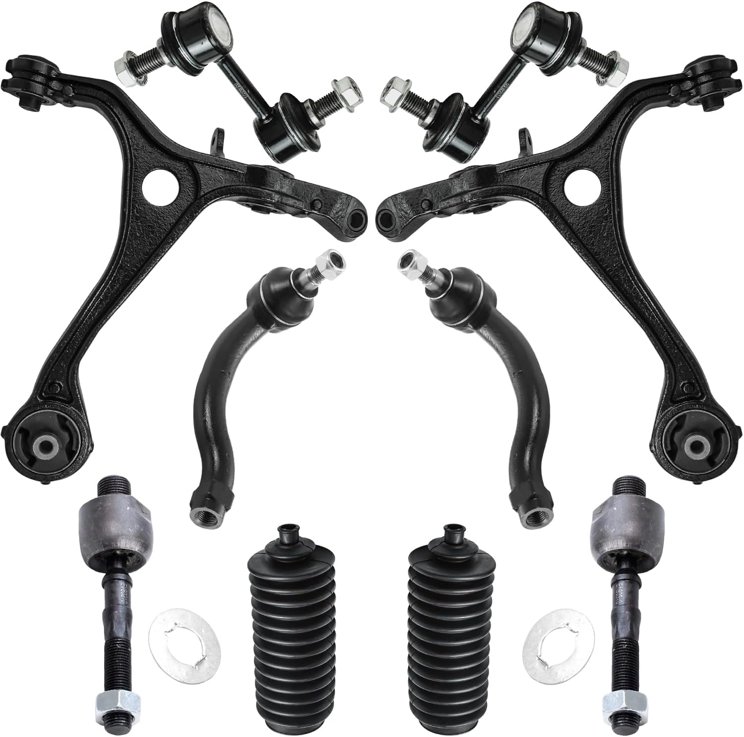 10pc Front Lower Control Arms Inner Outer Tie Rods Sway Bar Links Suspension Kit