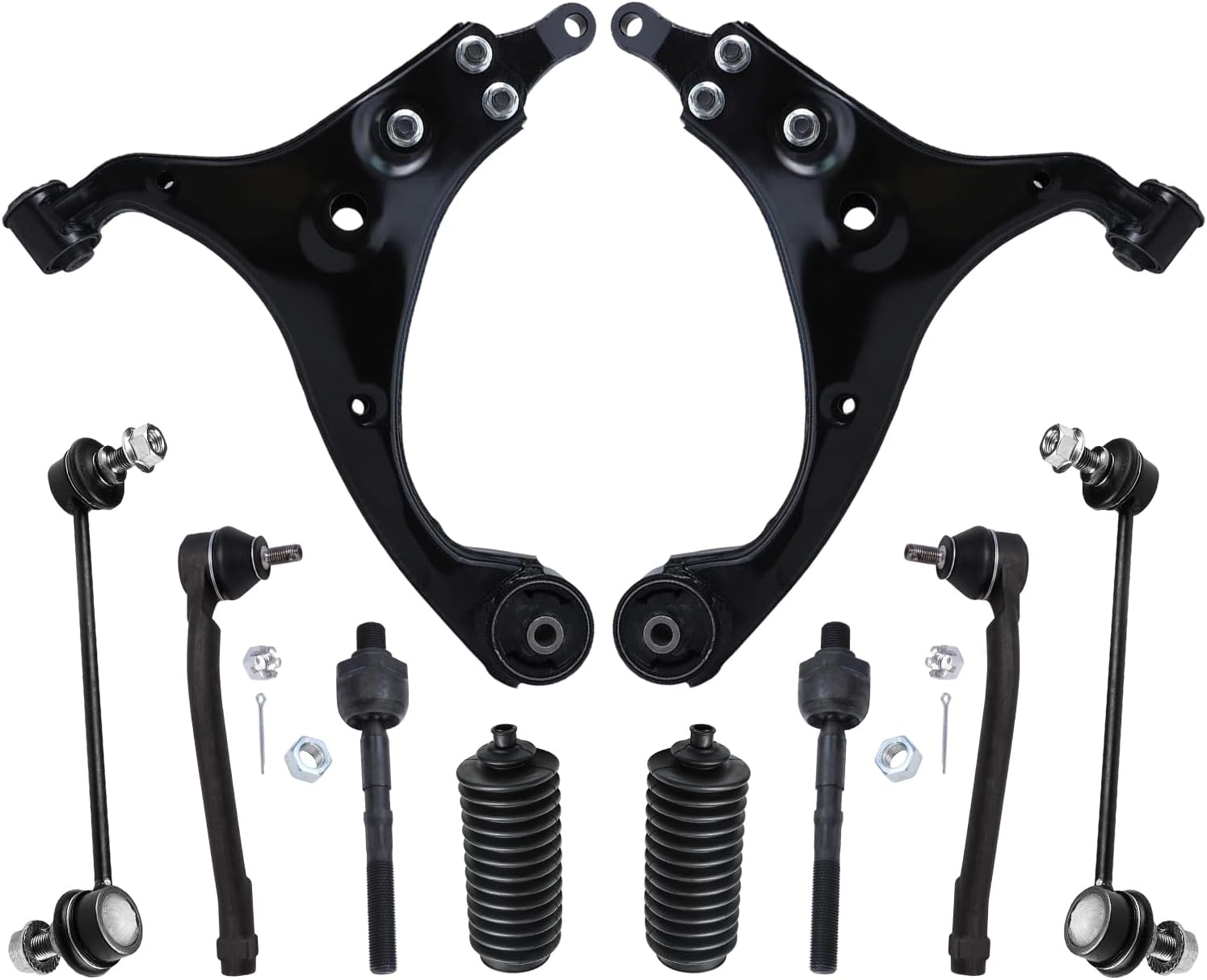 10pc Front Lower Control Arms Sway Bar Links Inner Outer Tie Rods Suspension Kit