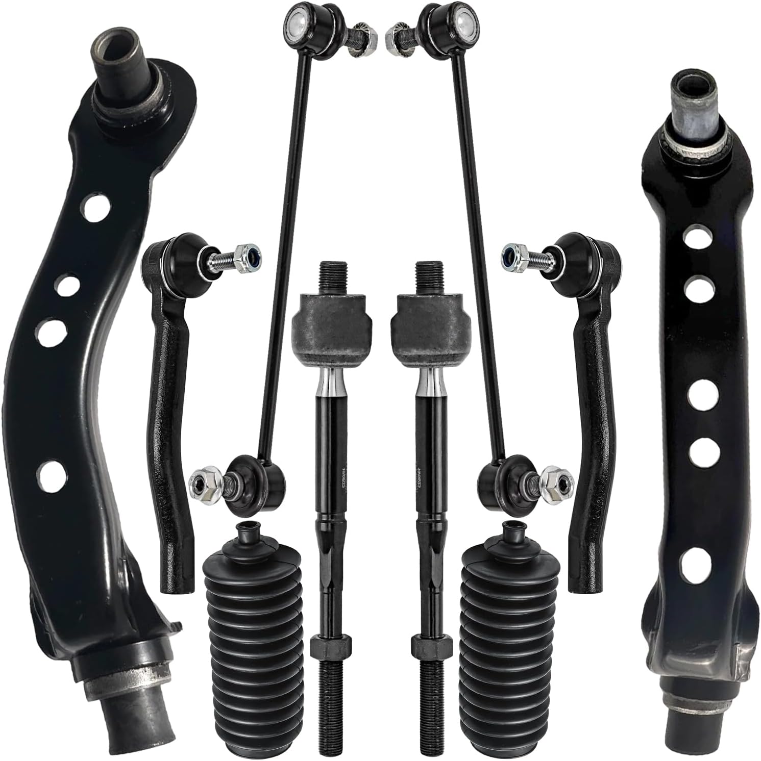 10pc Front Upper Control Arms Sway Bar Links Inner Outer Tie Rods Suspension Kit