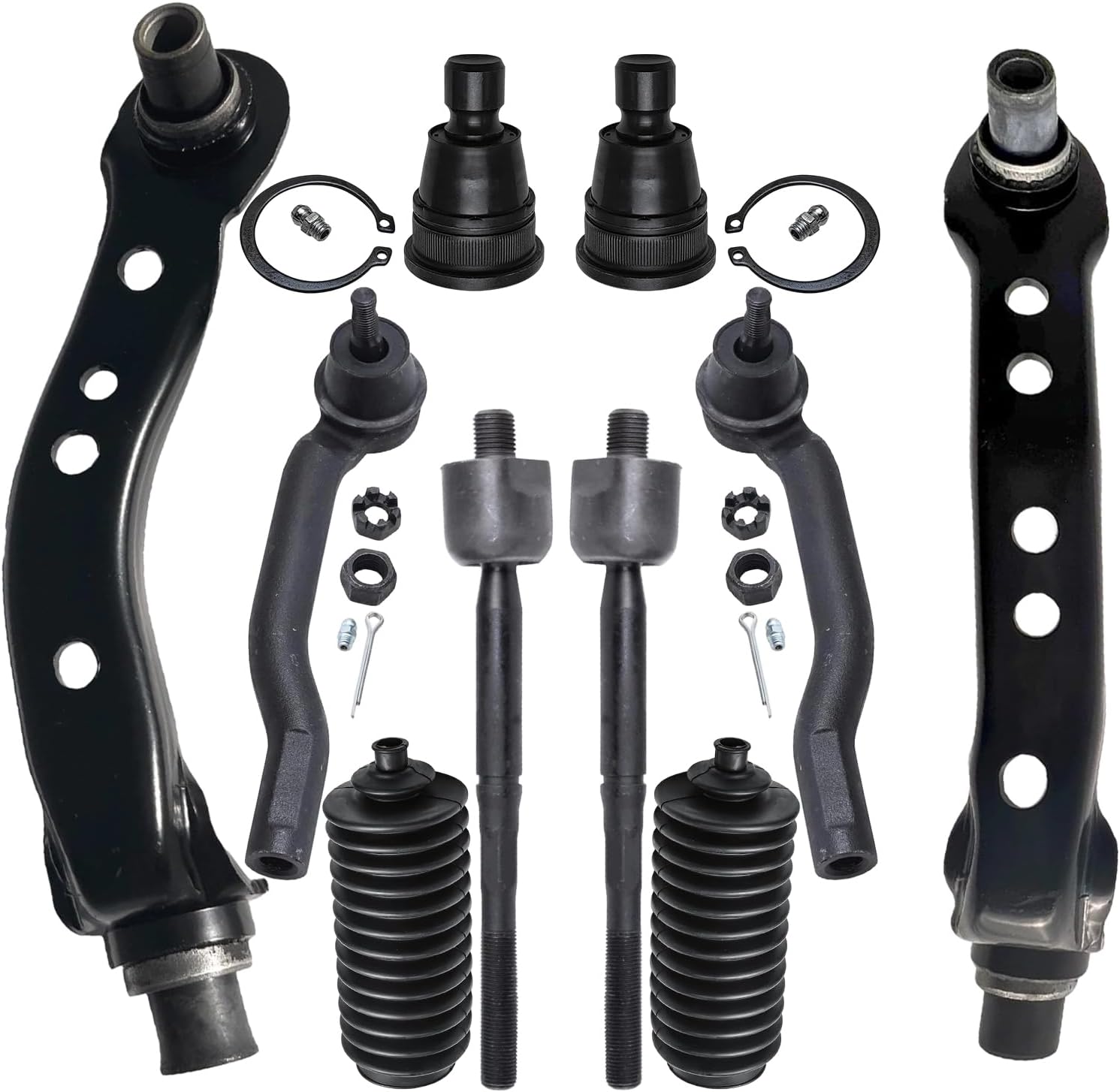10pc Front Upper Control Arms Lower Ball Joints Tie Rods Suspension Kit
