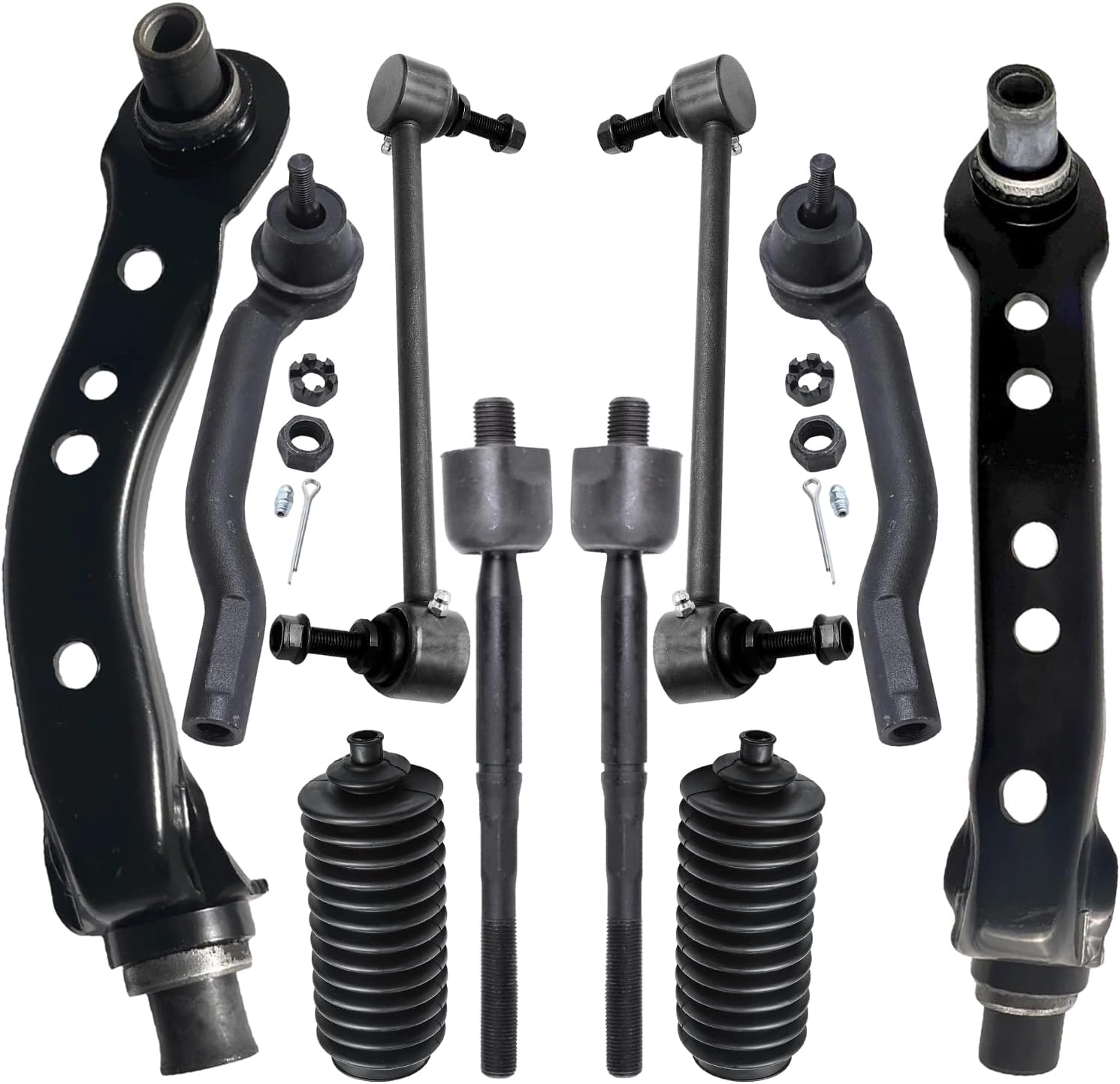 10pc Front Upper Control Arms Sway Bar Links Inner Outer Tie Rods Suspension Kit