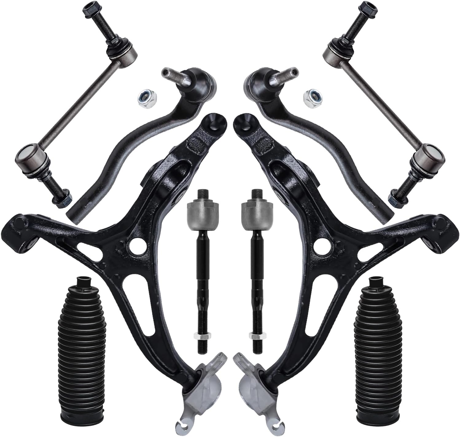 10pc Front Lower Control Arms Inner Outer Tie Rods Sway Bar Links Suspension Kit