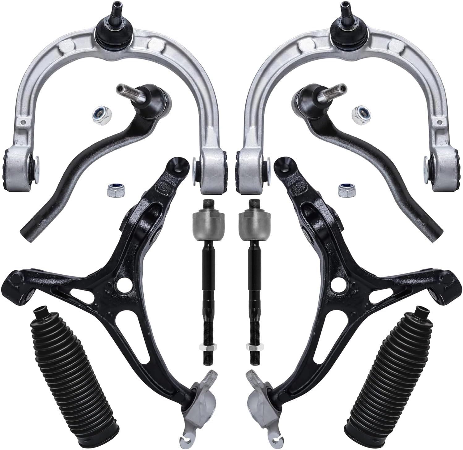 10pc Front Upper Lower Control Arms Inner Outer Tie Rods Suspension Kit