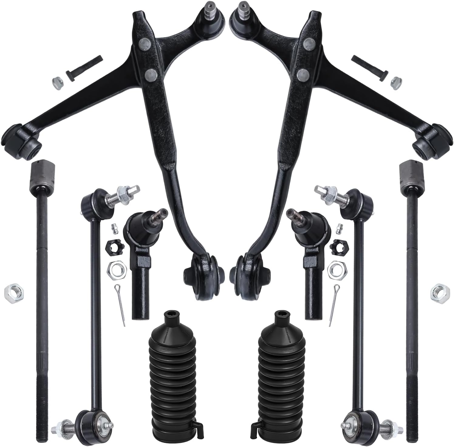 10pc Front Lower Control Arms Inner Outer Tie Rods Sway Bar Links Suspension Kit
