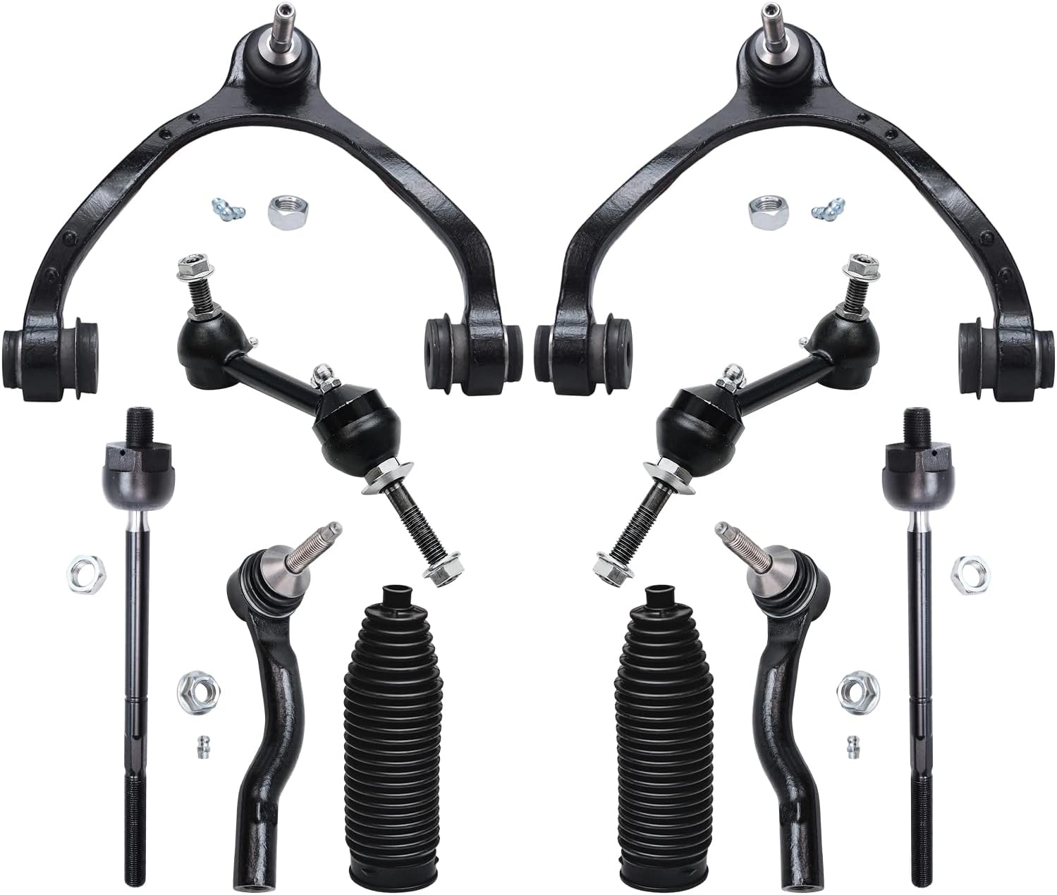 10pc Front Upper Control Arms Inner Outer Tie Rods Sway Bar Links Suspension Kit