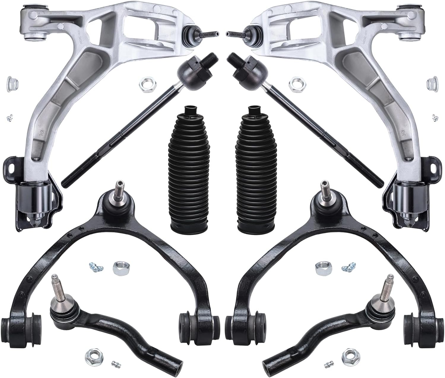 10pc Front Upper Lower Control Arms Inner Outer Tie Rods Suspension Kit